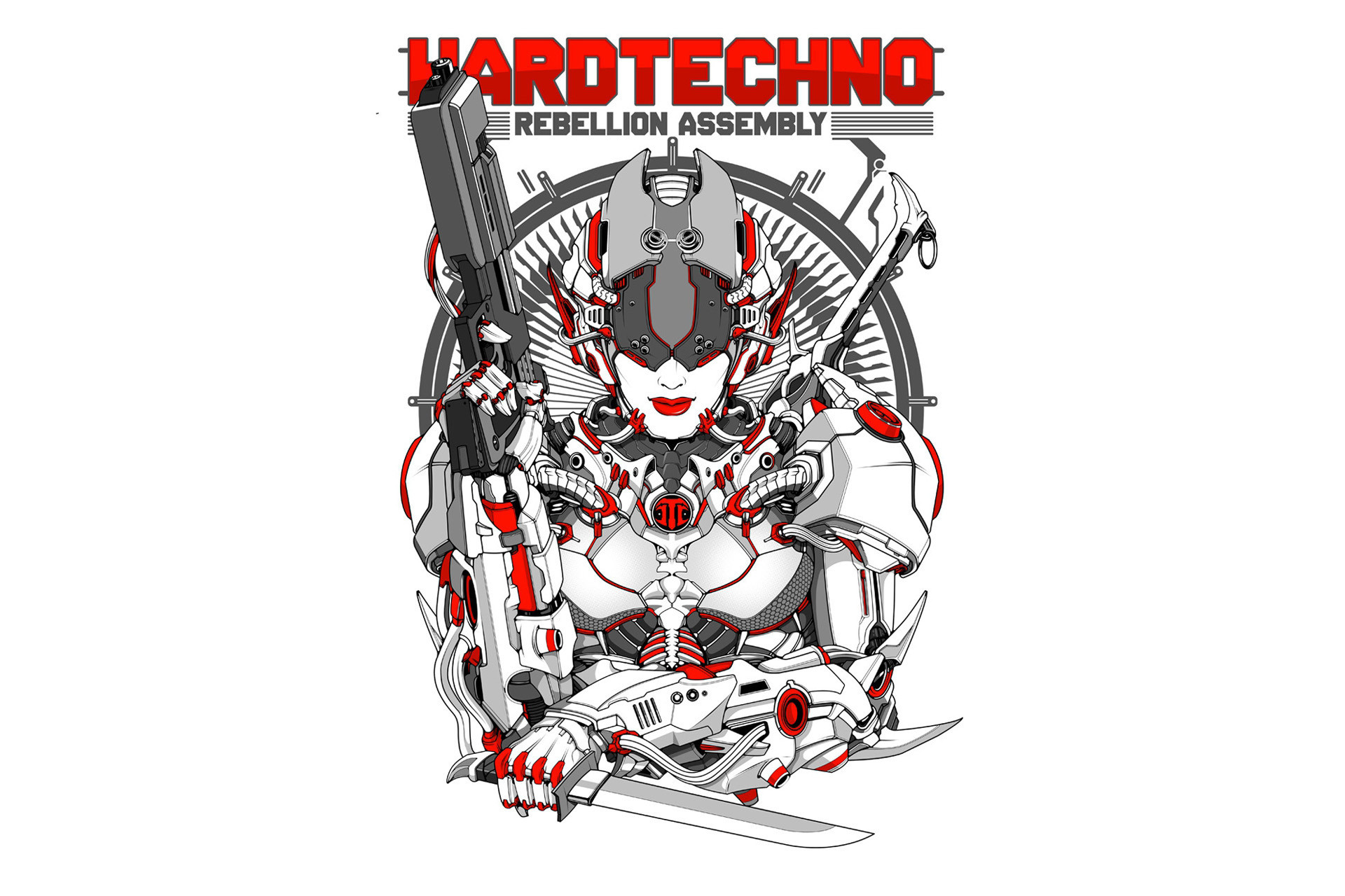 Hardtechno, Rebellion Assembly, Illustrazione, Guerriera, Full HD, sfondo per PC e portatile
