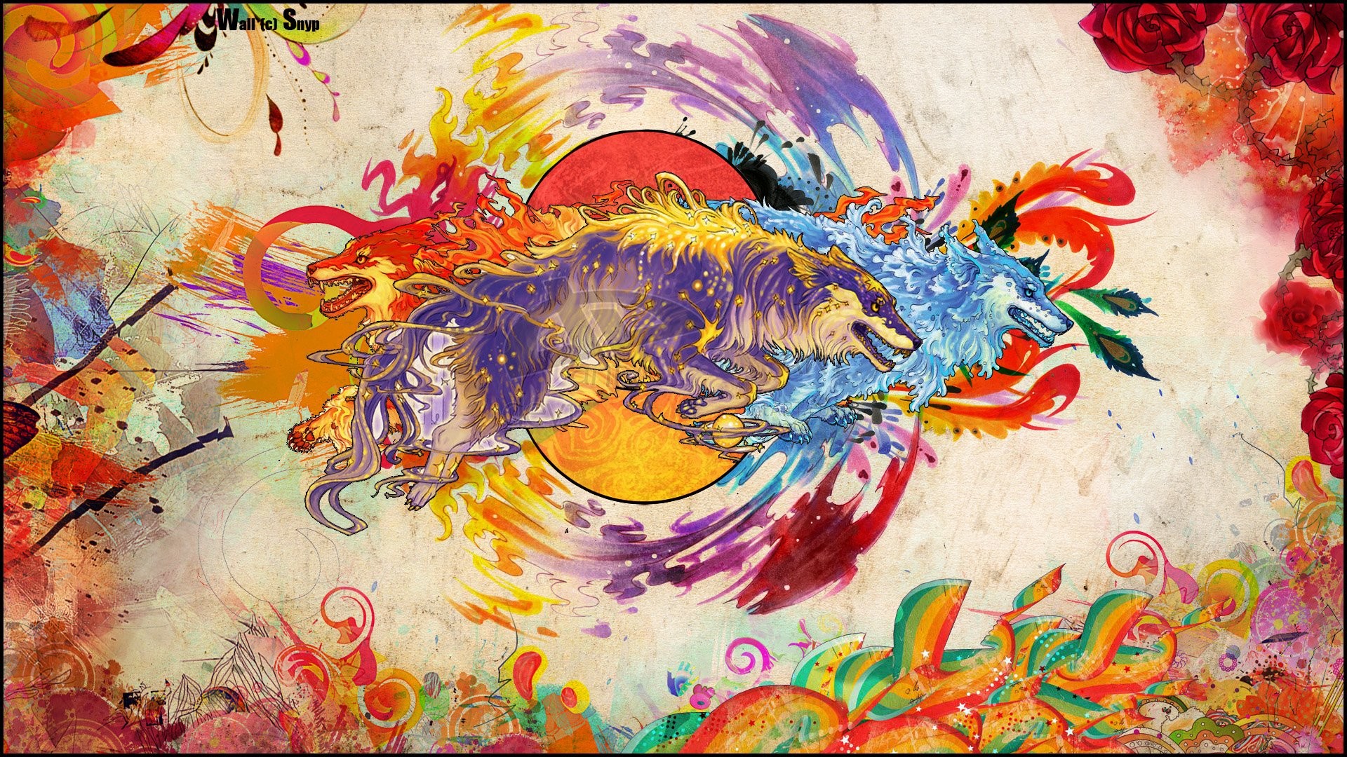 Leone, Arte psichedelica, Schizzi di colore, 16:9 Full HD, sfondo widescreen
