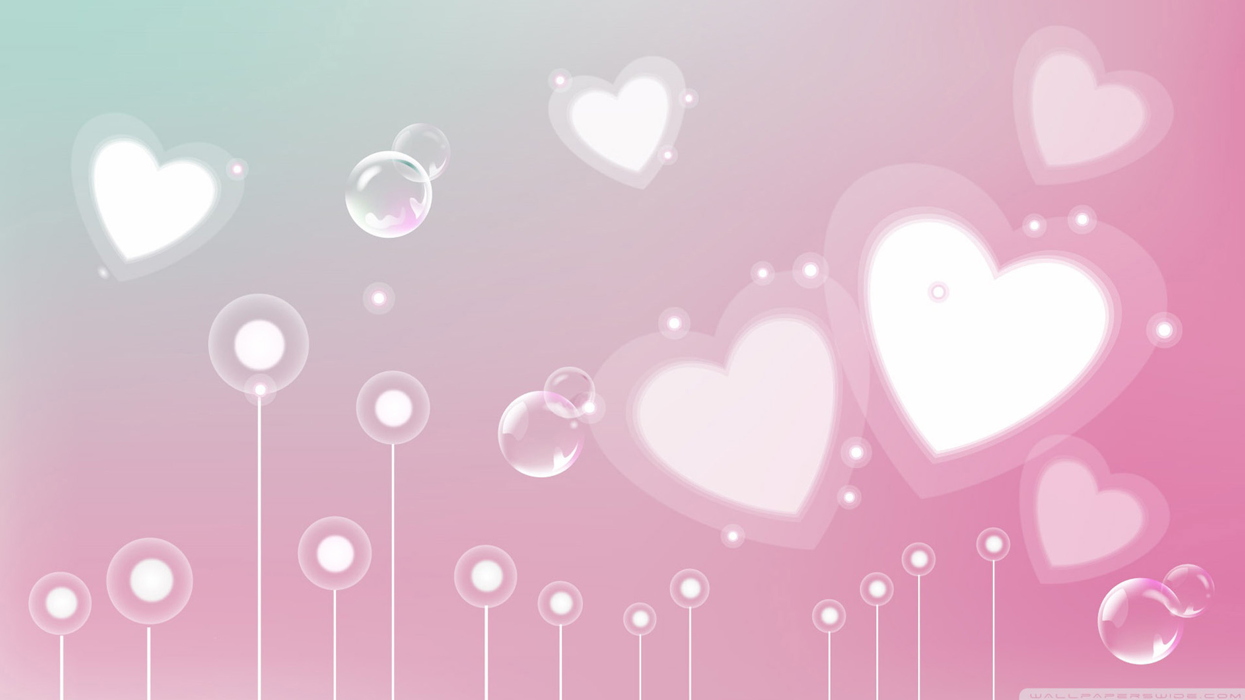 Cuori, Bolle, Rosa, Illustrazione, 2560x1440, immagine di sfondo