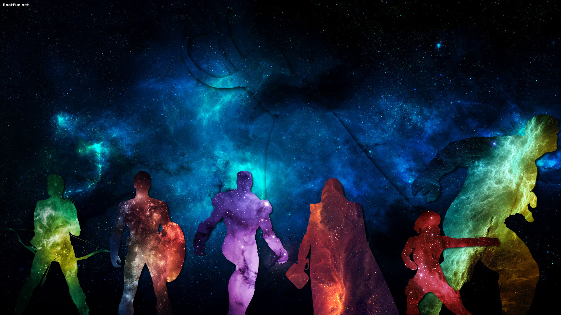 Avengers, Silhouette, Nebulosa, Colori, 1920x1080, sfondo per PC
