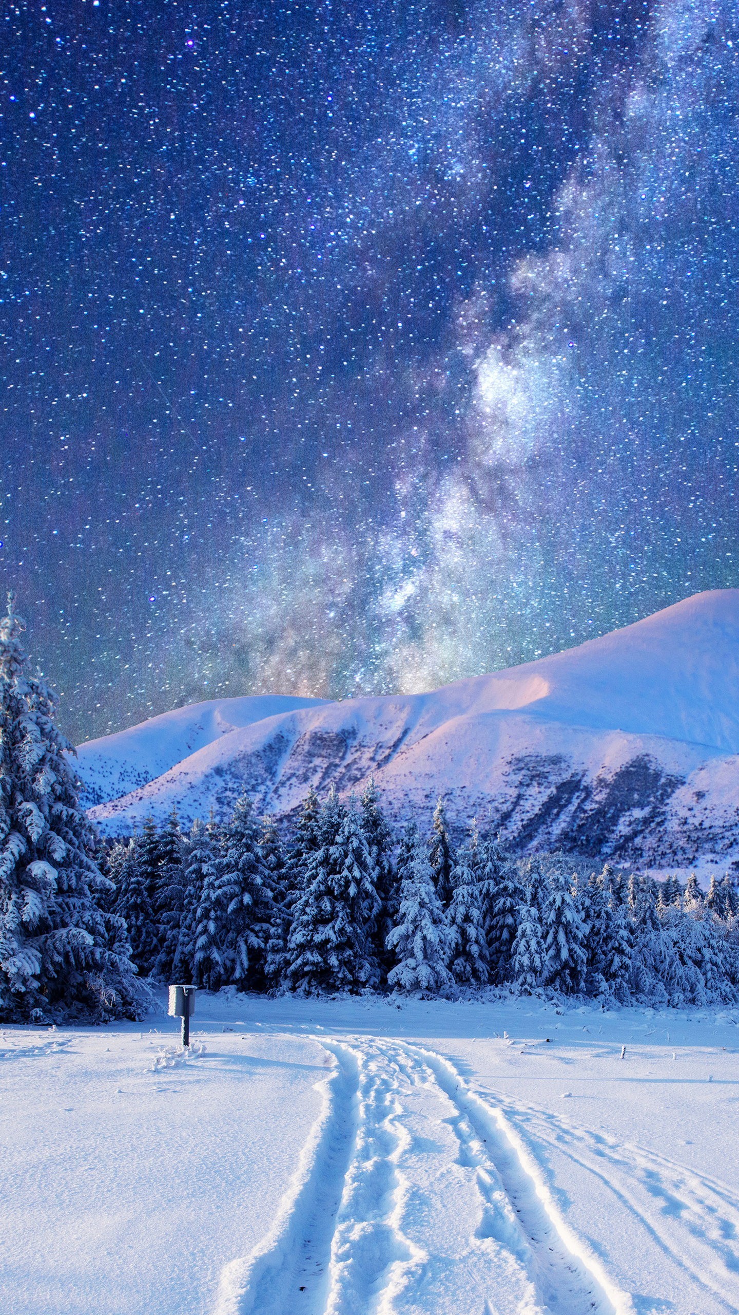 Via Lattea, Neve, Montagne, Cielo stellato, Inverno, wallpaper Galaxy S7 Edge
