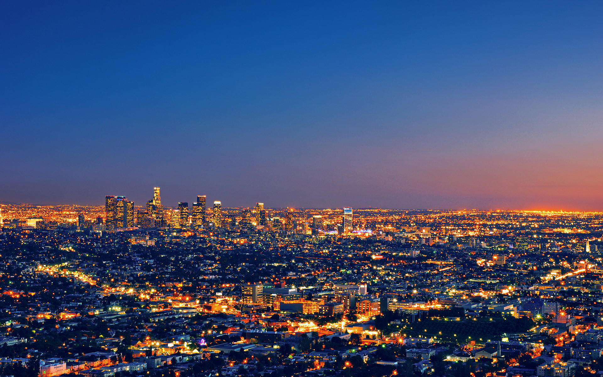 Los Angeles, Crepuscolo, Luci della città, Panorama, 1920x1200, sfondo per PC