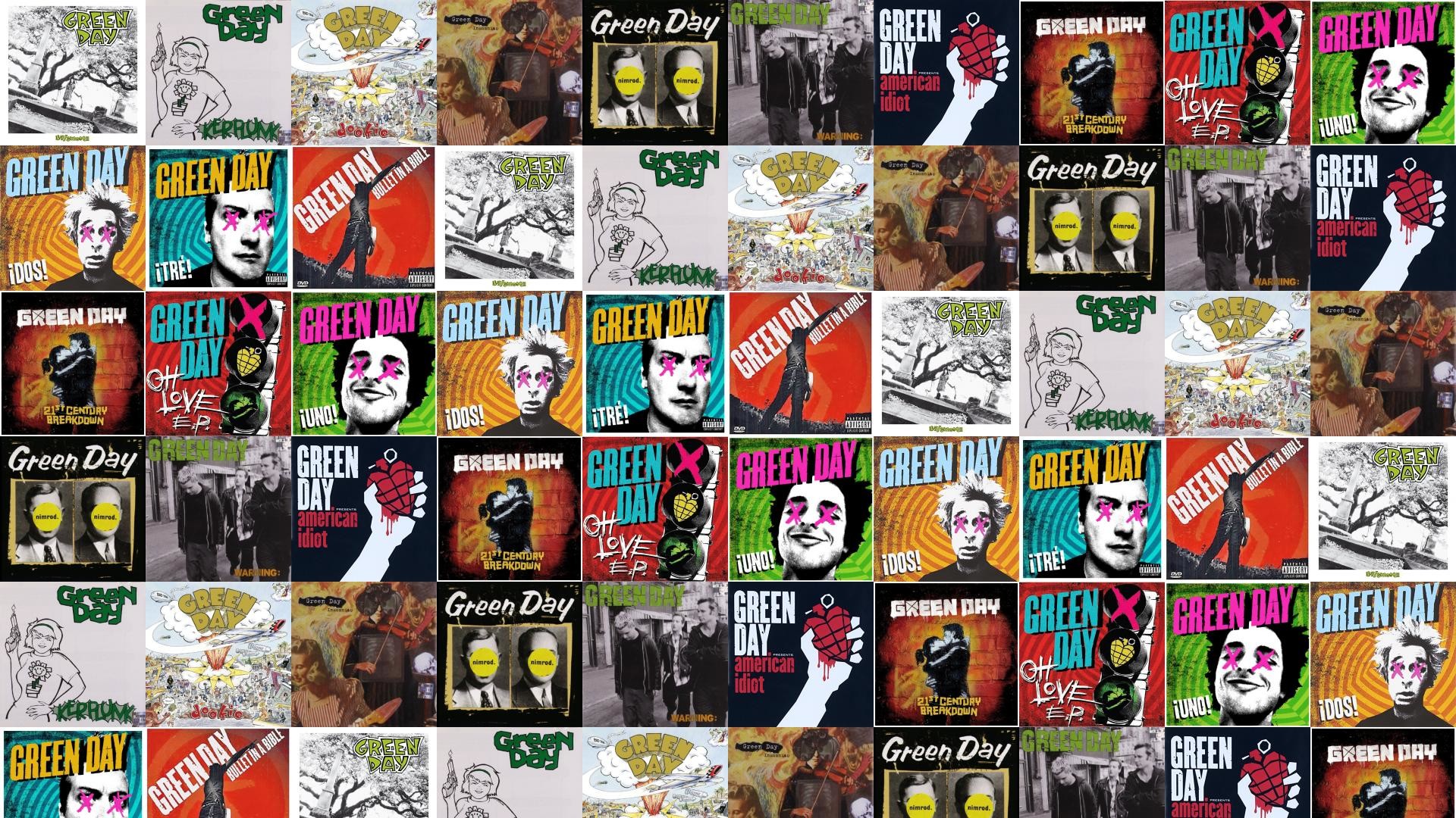 Green Day, Copertine album, Collage, Colori vivaci, Full HD, sfondo per PC e portatile