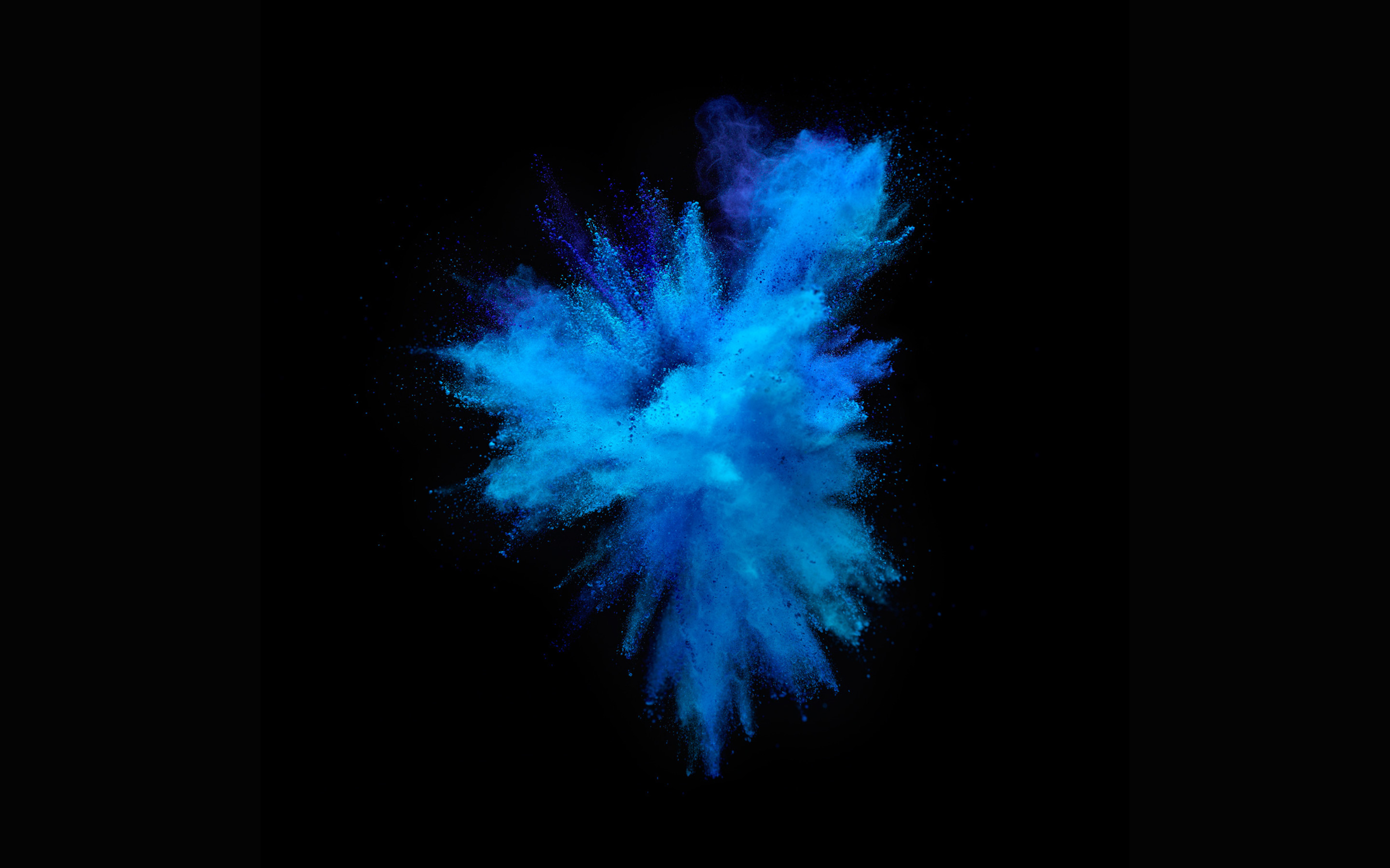 Esplosione di polvere, Blu, Sfondo nero, 2K, wallpaper MacBook