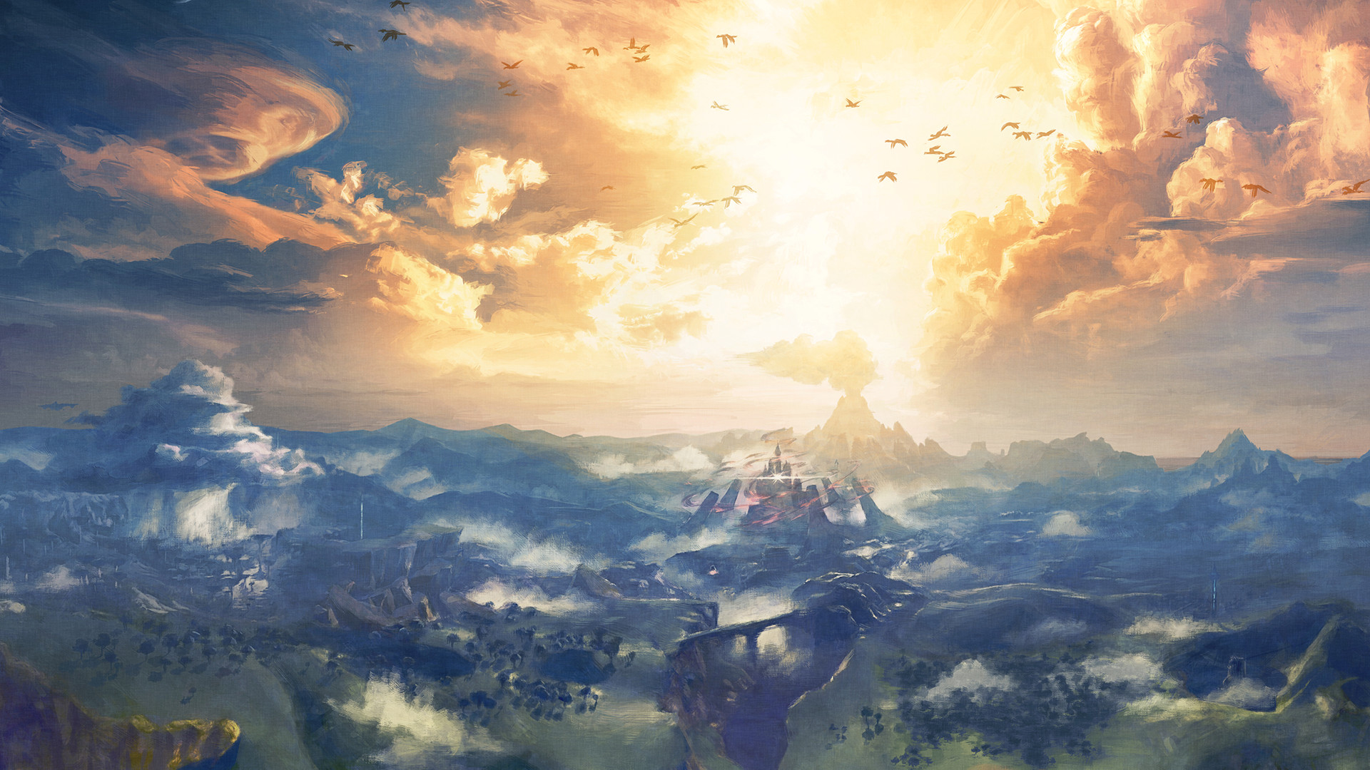 The Legend of Zelda: Breath of the Wild, Hyrule, Nuvole, Raggi di sole, wallpaper desktop Full HD