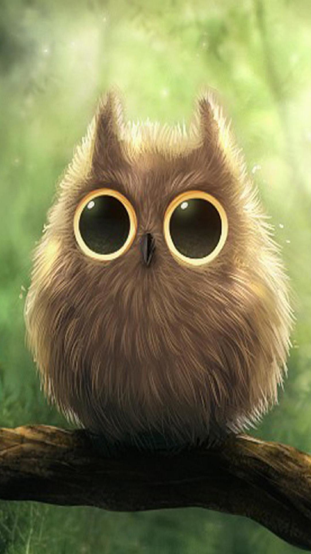 Gufo, Occhioni, Digital art, Ramo, sfondo per iPhone e Android