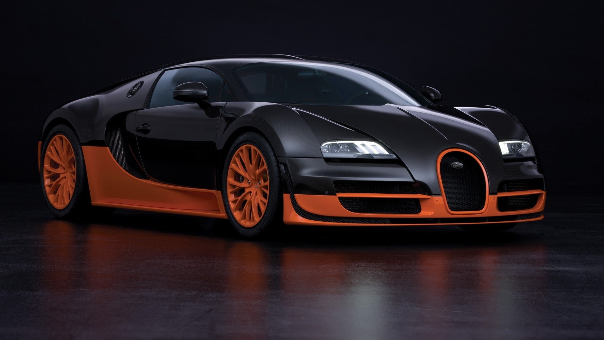 Bugatti Veyron Super Sport, Hypercar, Nero e arancione, Full HD, sfondo per PC