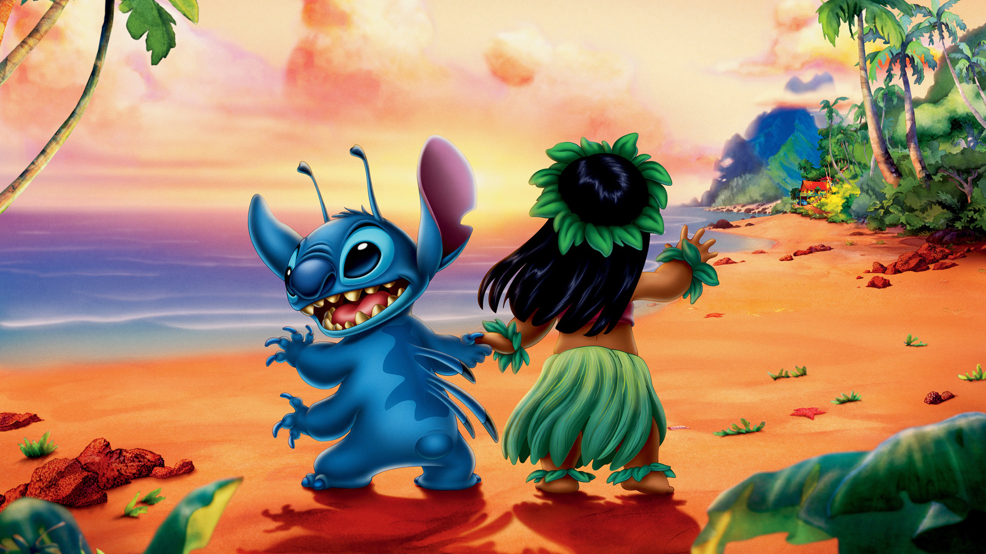 Stitch, Lilo Pelekai, Lilo & Stitch, Spiaggia, Hawaii, 1920x1080, sfondo per PC
