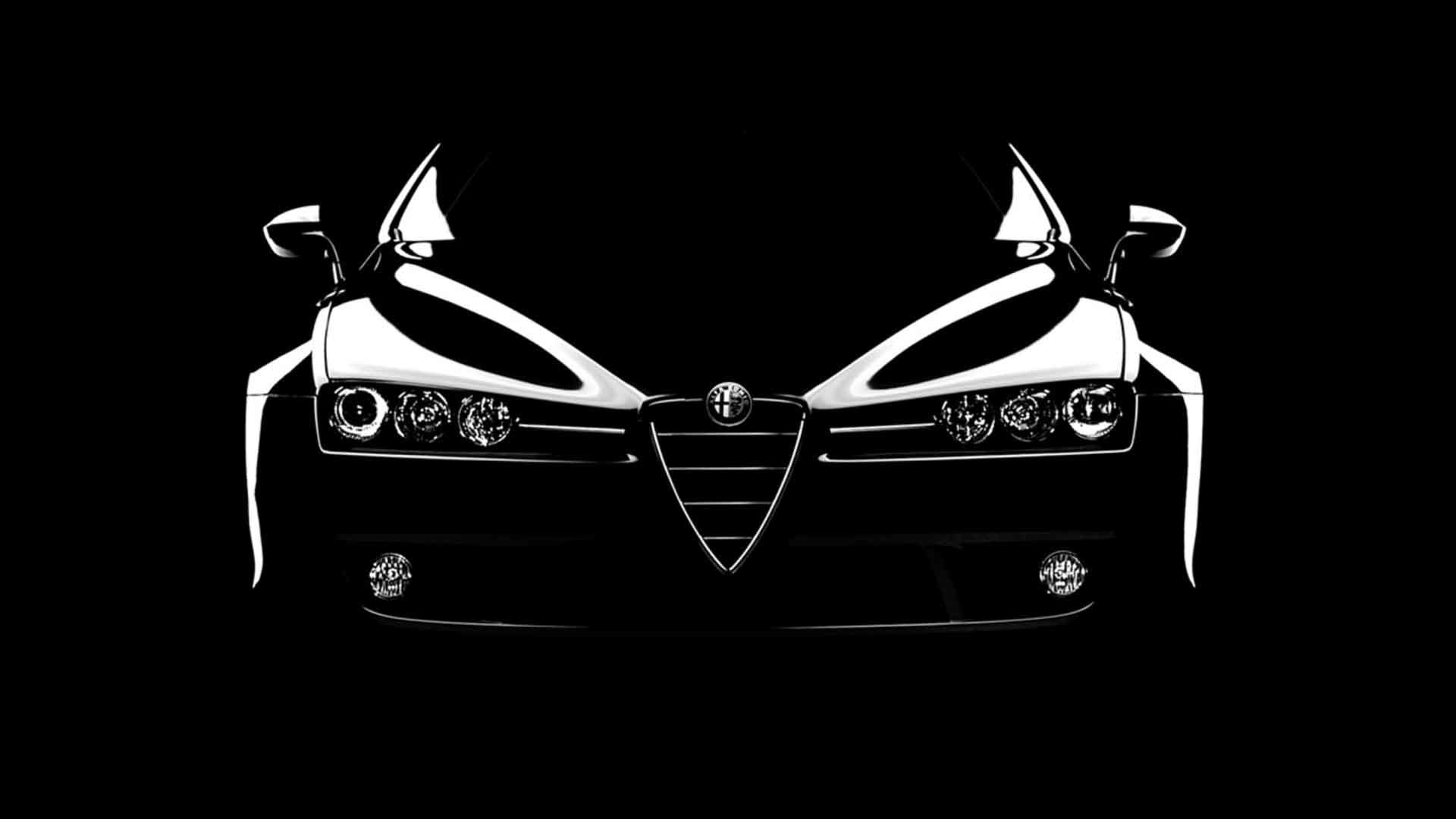 Alfa Romeo Brera, Silhouette, Sfondo nero, Bianco e nero, Full HD, wallpaper desktop