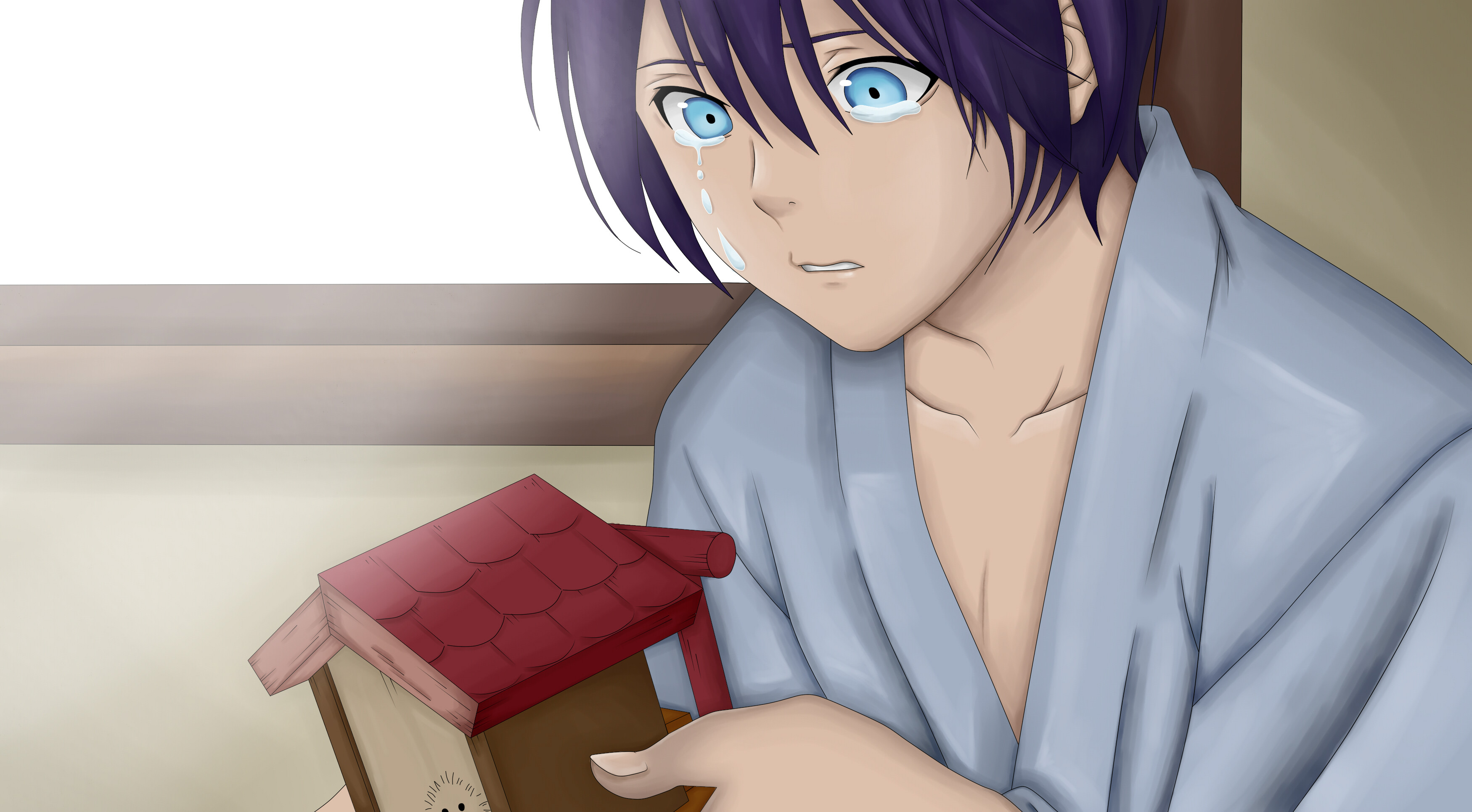 Yato, Noragami, Lacrime, Santuario, Primo piano, 2K, sfondo per PC e portatile