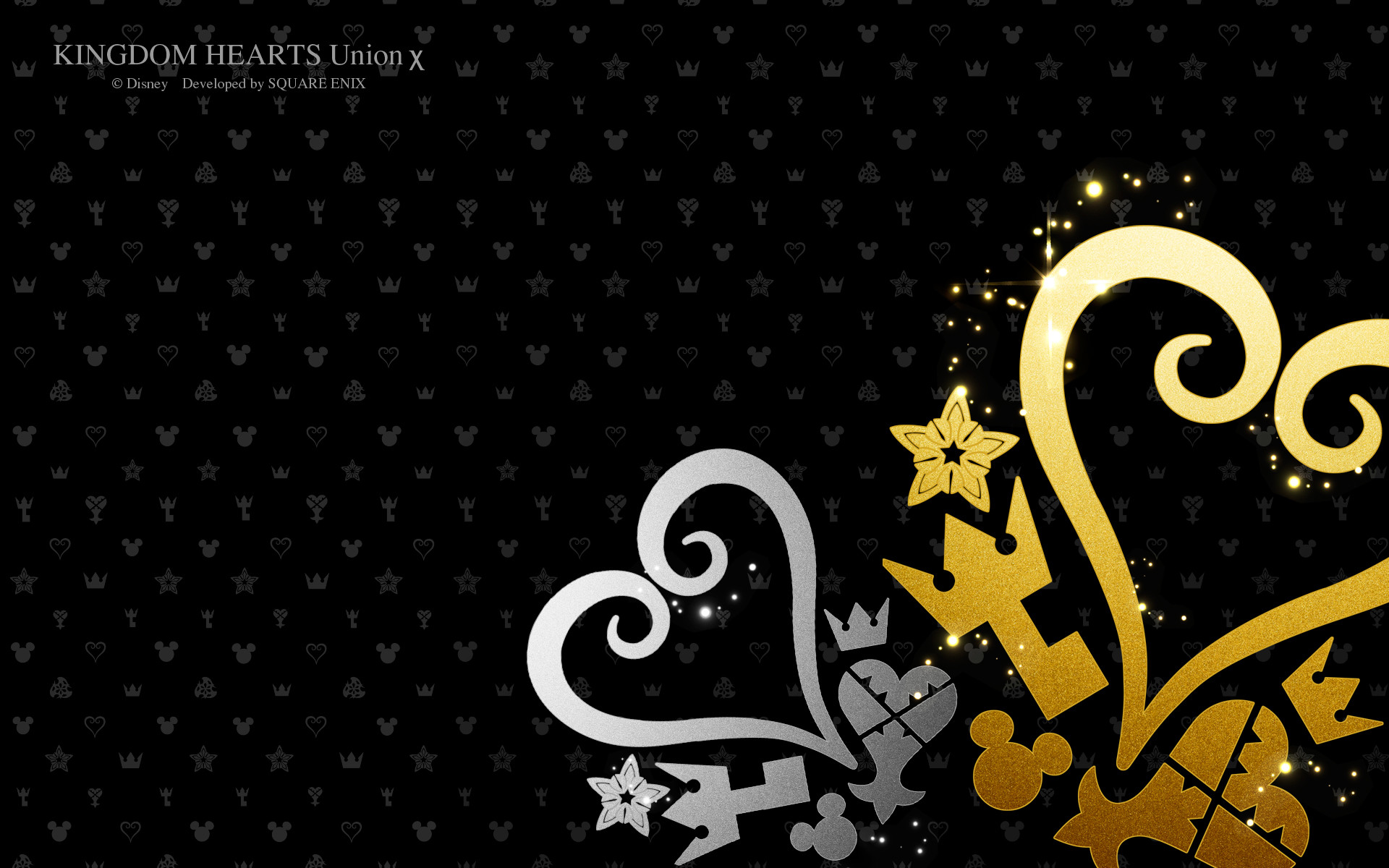 Kingdom Hearts Union χ, Cuori, Corona, Oro e argento, Sfondo nero, wallpaper 1920x1200