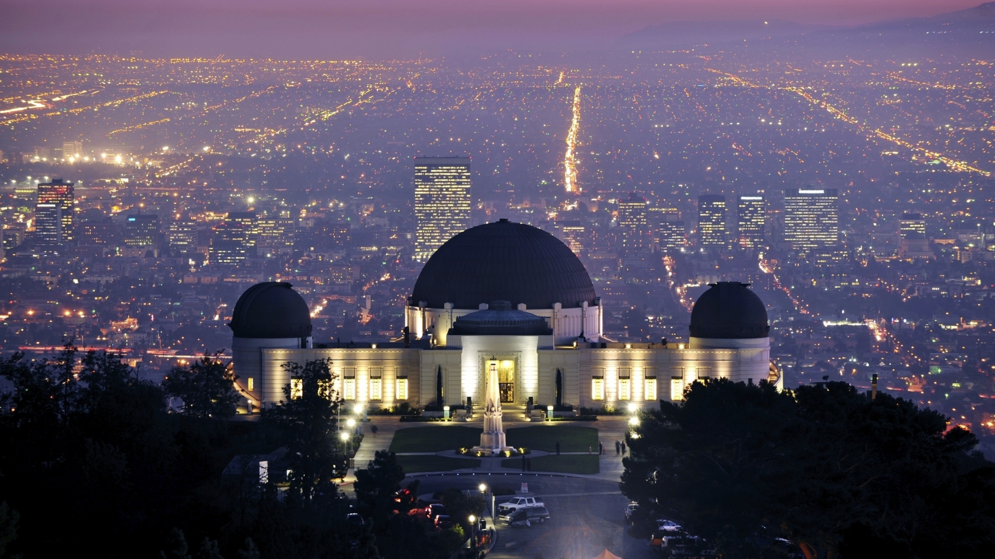 Osservatorio Griffith, Los Angeles, Notte, Luci della città, 4K, sfondo desktop