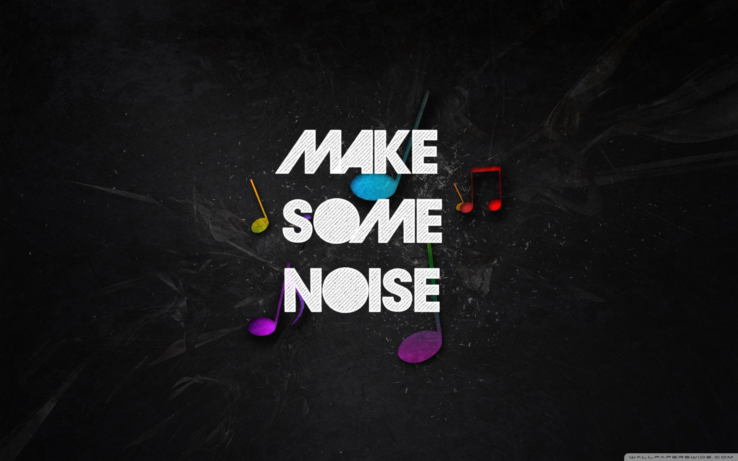 Make Some Noise, Tipografia, Note musicali, Sfondo nero, 2560x1600, wallpaper desktop