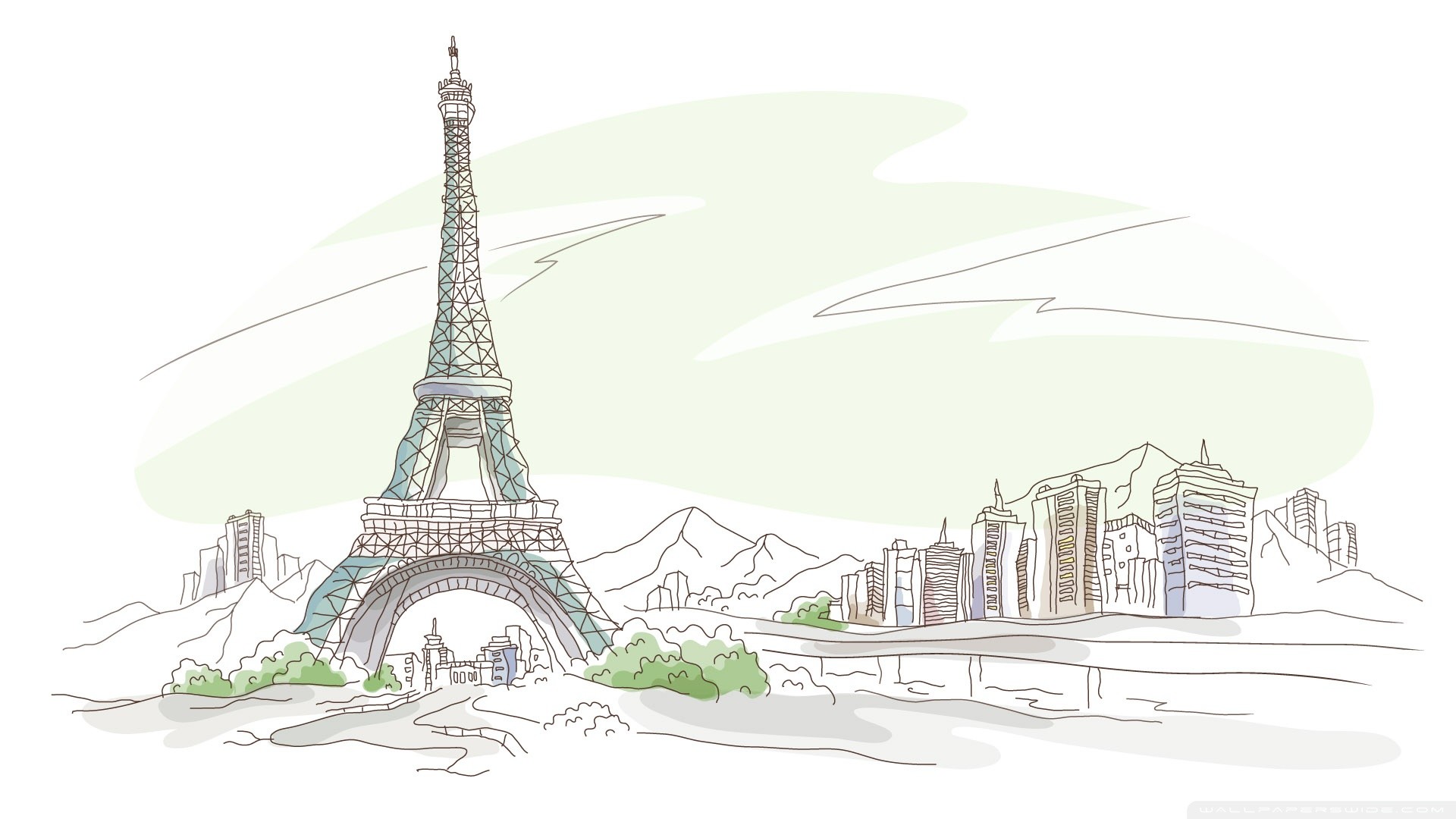 Torre Eiffel, Parigi, Disegno a matita, Skyline, Full HD, sfondo per PC e portatile