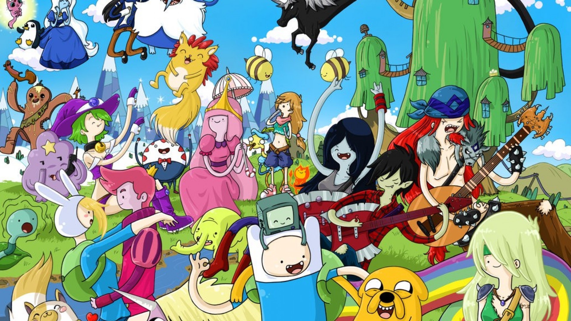 Adventure Time, Finn, Jake il cane, Marceline, Principessa Gommarosa, Personaggi, sfondo desktop
