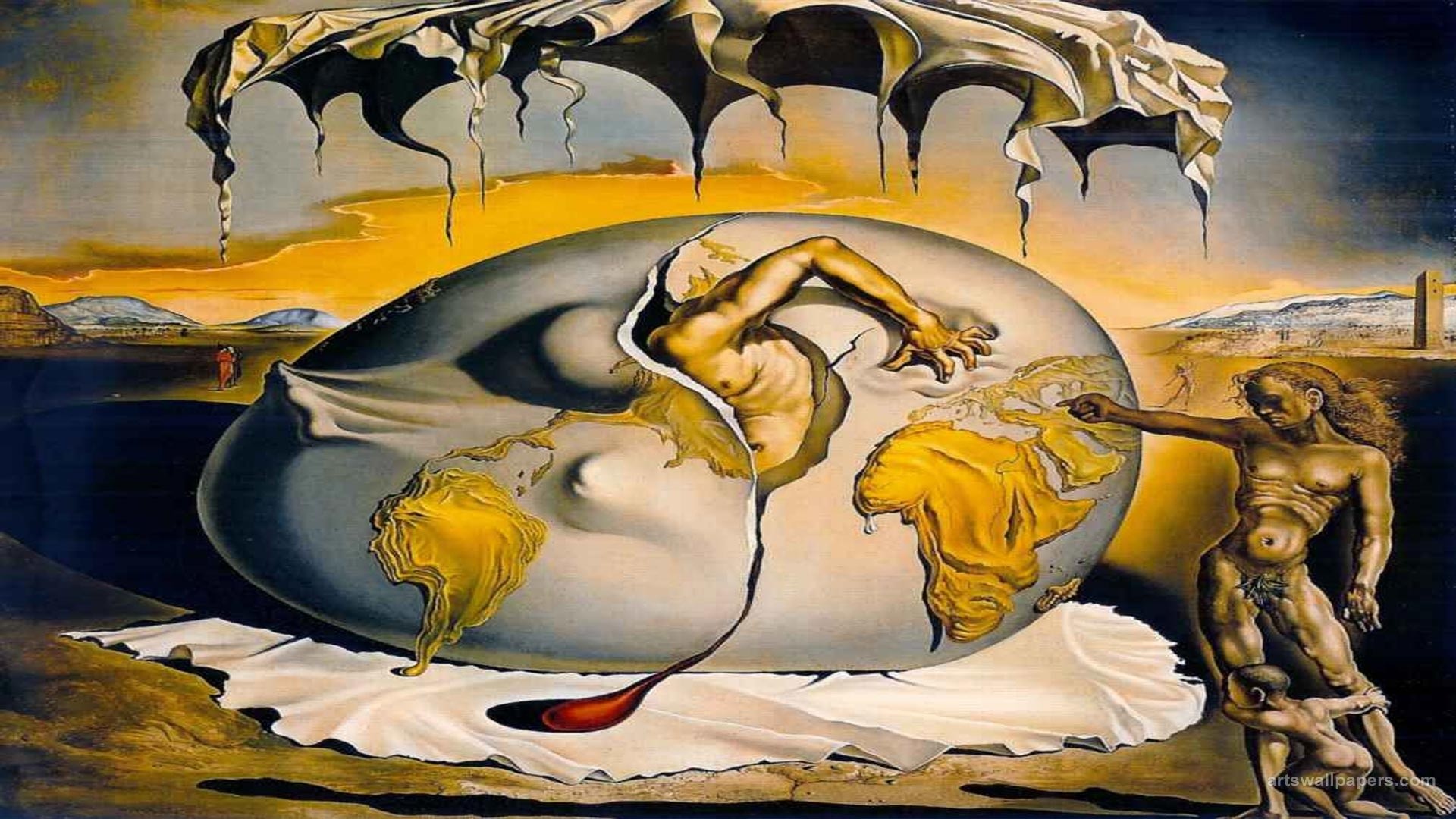 Salvador Dalí, Bambino geopolitico che osserva la nascita dell'uomo nuovo, Surrealismo, Uovo, Mappamondo, sfondo 1080p