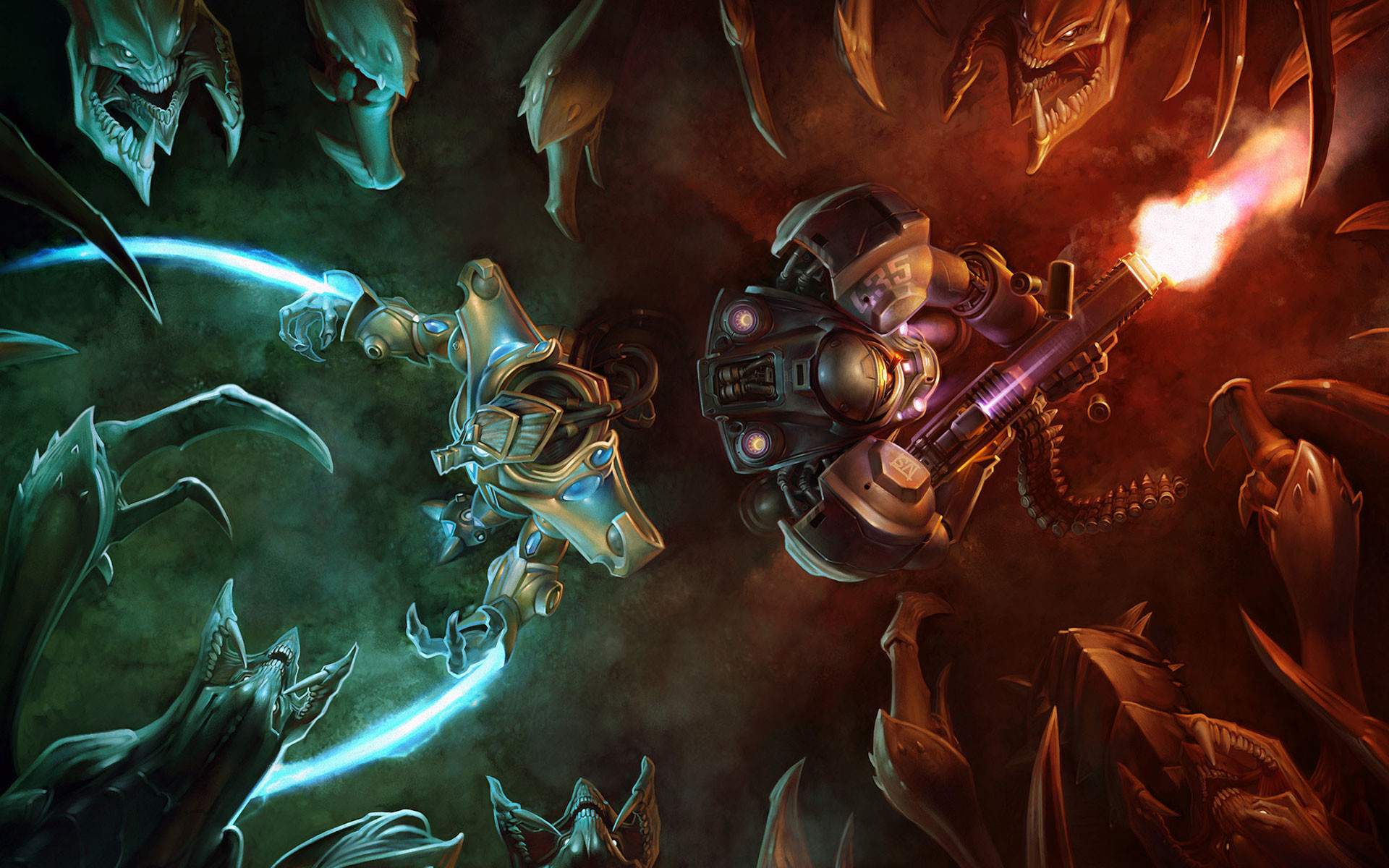 StarCraft II, Protoss, Marine terrestre, Zerg, Battaglia, 1920x1200, sfondo MacBook Pro