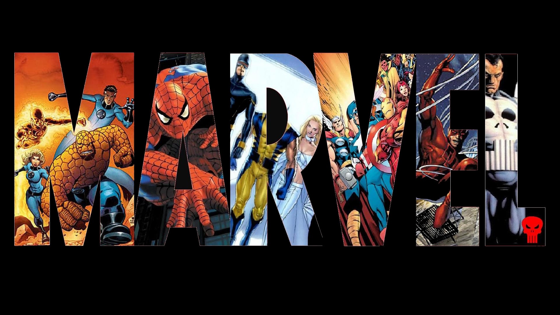 Logo Marvel, Spider-Man, Wolverine, Punisher, Fumetto, Full HD, sfondo per PC e portatile