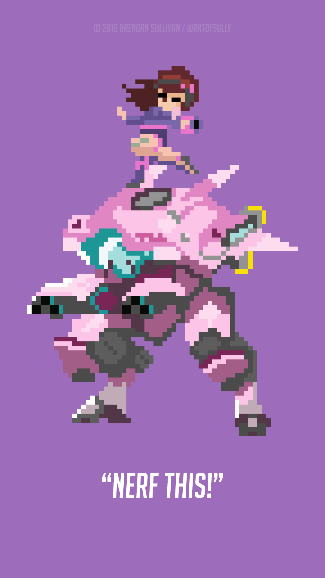 D.Va, Overwatch, Pixel art, MEKA, Sfondo viola, Full HD, schermata di blocco del cellulare