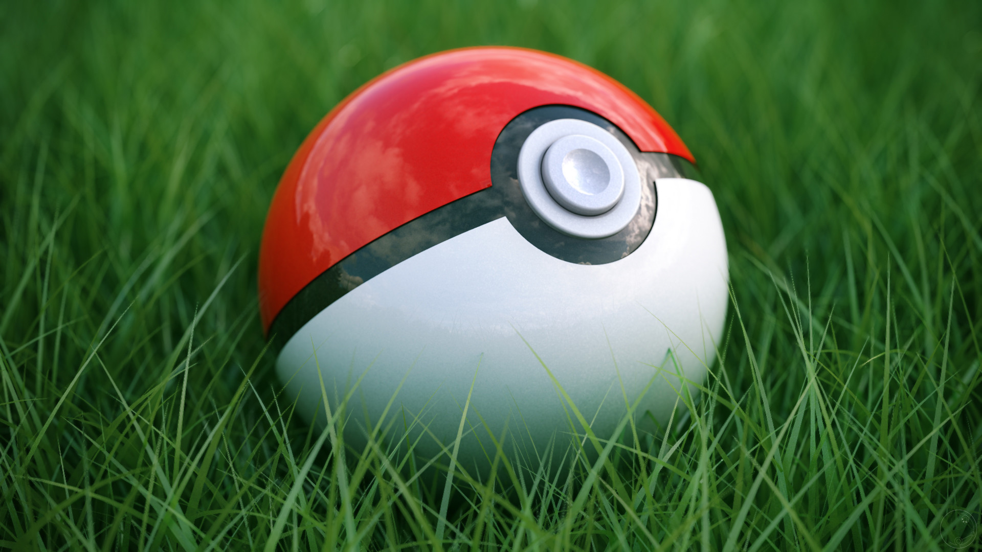 Poké Ball, Pokémon, Erba, 3D, Full HD 1080p, sfondo desktop