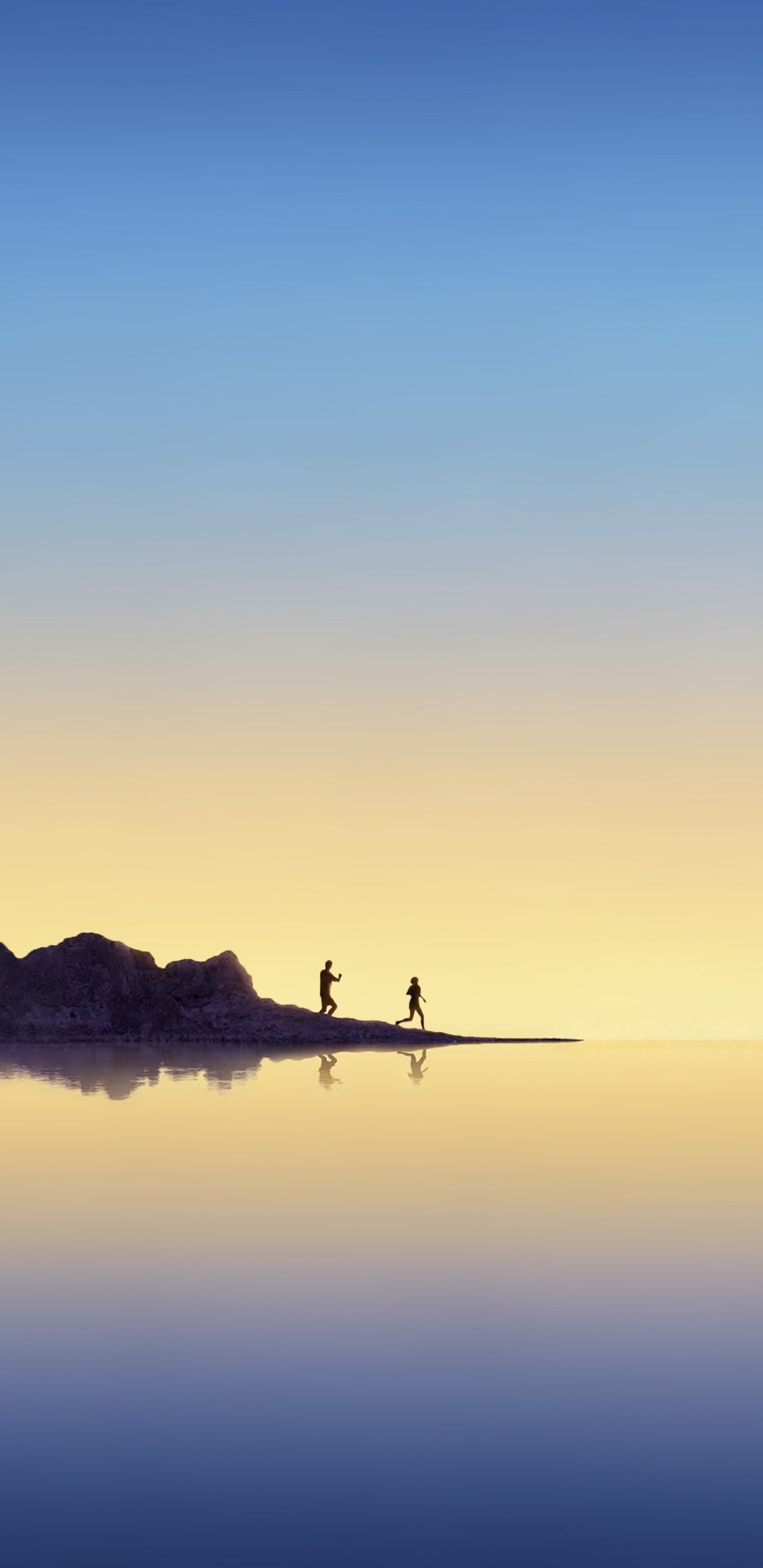 Orizzonte, Riflesso, Alba, Silhouette, Minimalismo, 1440x2960, schermata di blocco iPhone