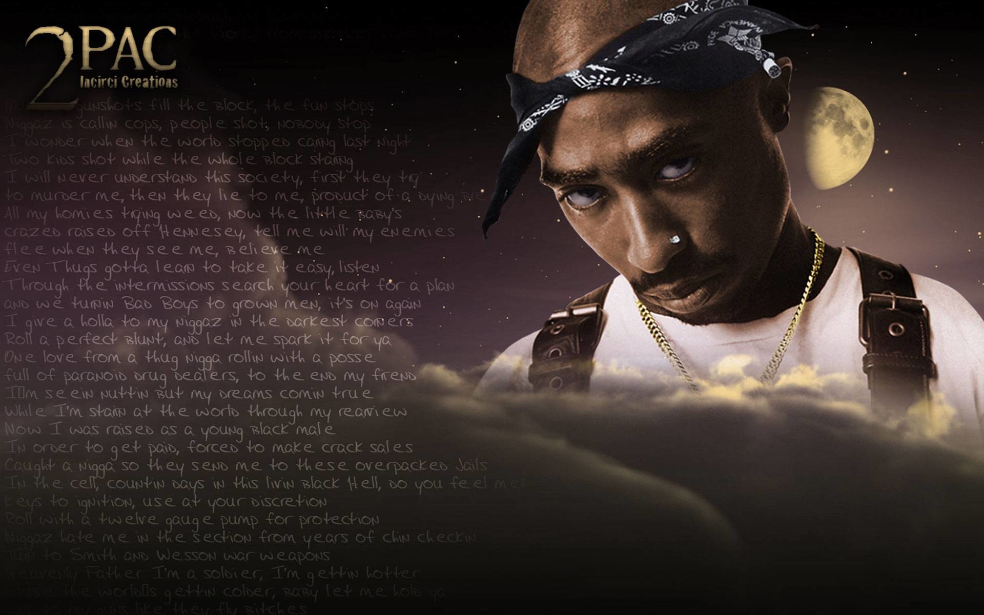 Tupac Shakur, 2Pac, Testo, Luna, Bandana, 1920x1200, sfondo MacBook Pro