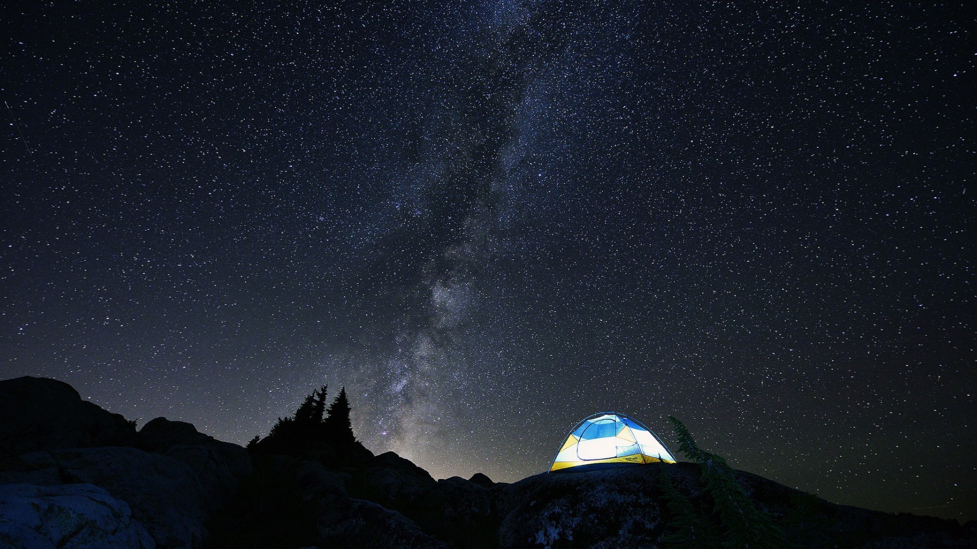 Via Lattea, Tenda, Campeggio, Notte, Full HD, sfondo per PC