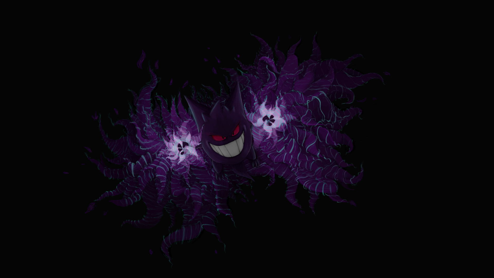 Gengar, Pokémon, Ombra, Sfondo nero, 16:9 Full HD, wallpaper widescreen