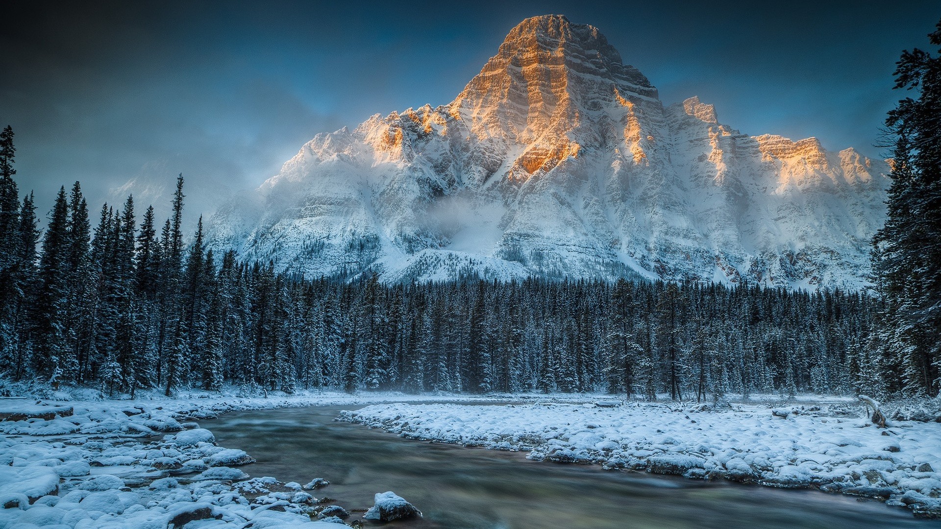Montagna, Canadian Rockies, Neve, Foresta, 1920x1080, sfondo per PC