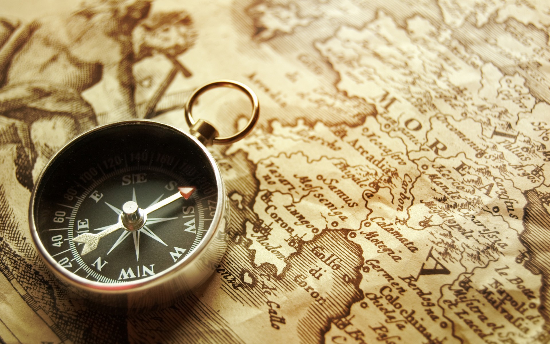 Bussola, Mappa antica, Seppia, 16:10 Full HD, wallpaper widescreen