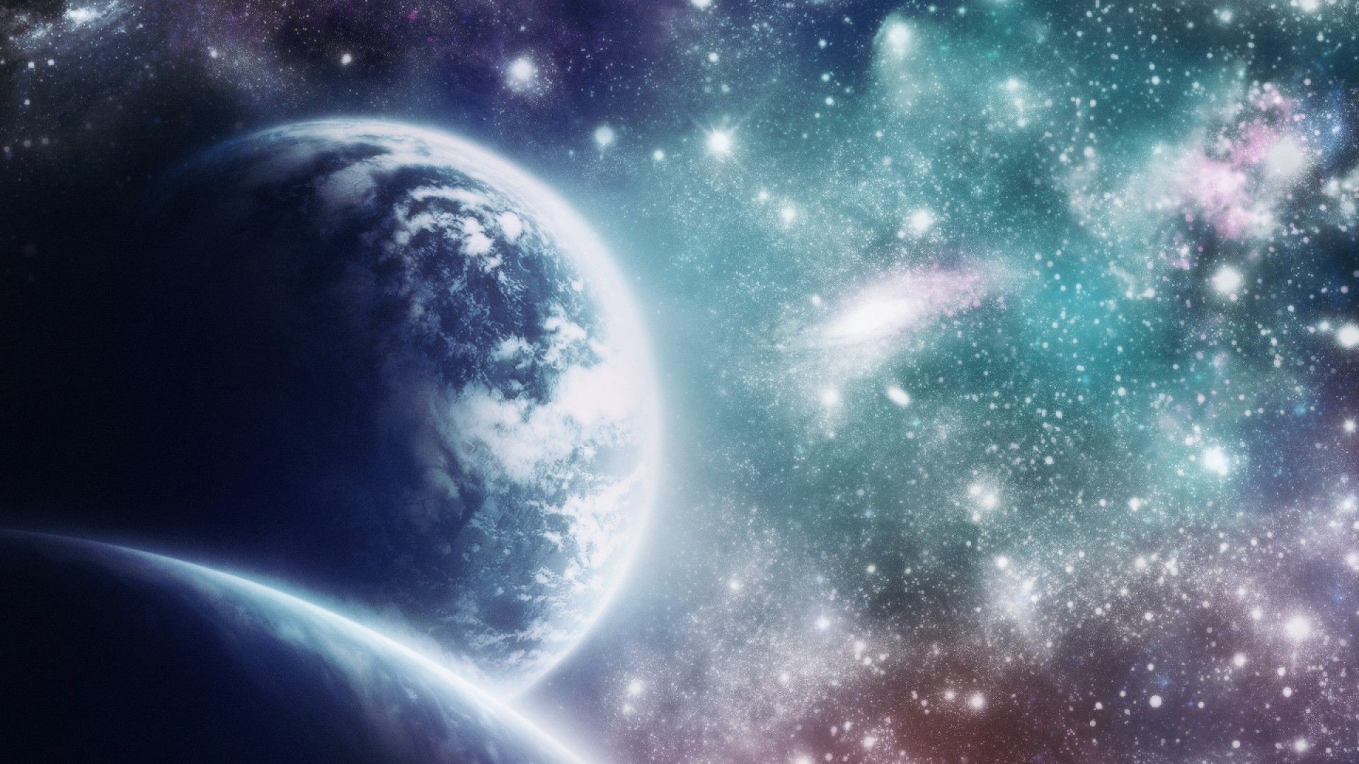 Pianeta, Nebulosa, Turchese, Arte spaziale, Full HD, sfondo desktop