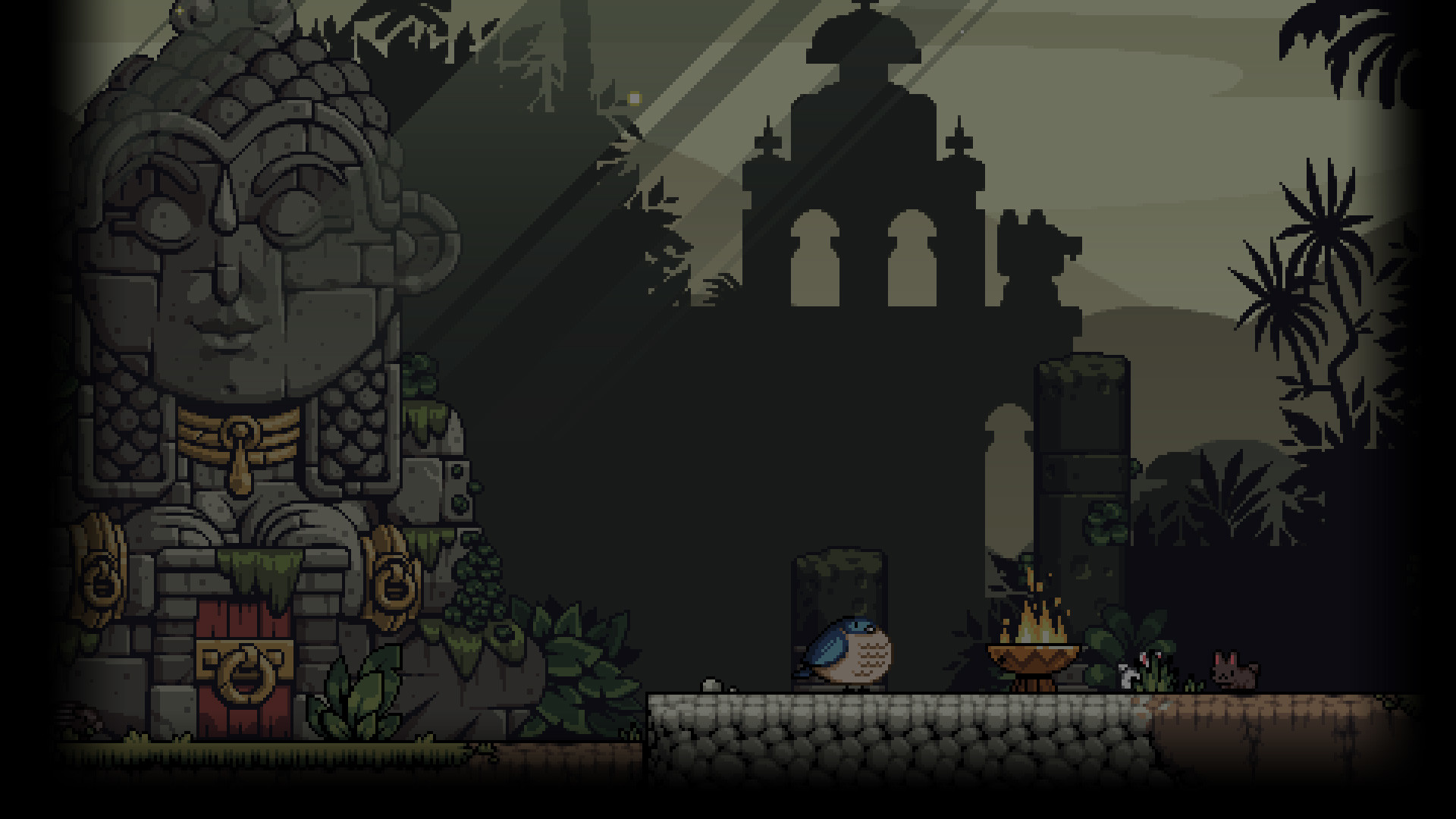 Pixel art, Rovine, Giungla, Statua, Full HD, sfondo per portatile