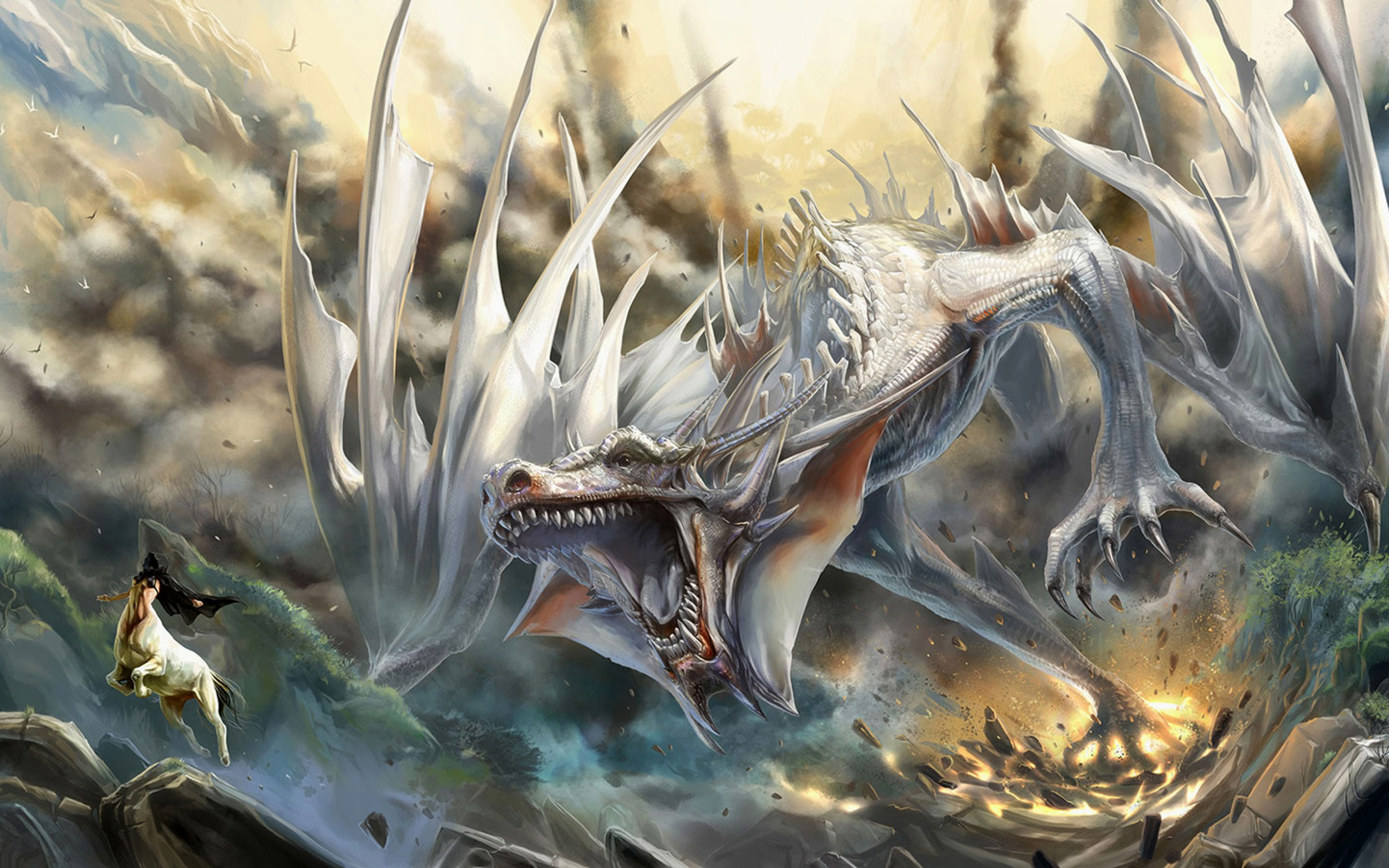 Magic: The Gathering, Drago bianco, Creatura, Fantasy, 2560x1600, sfondo MacBook Pro