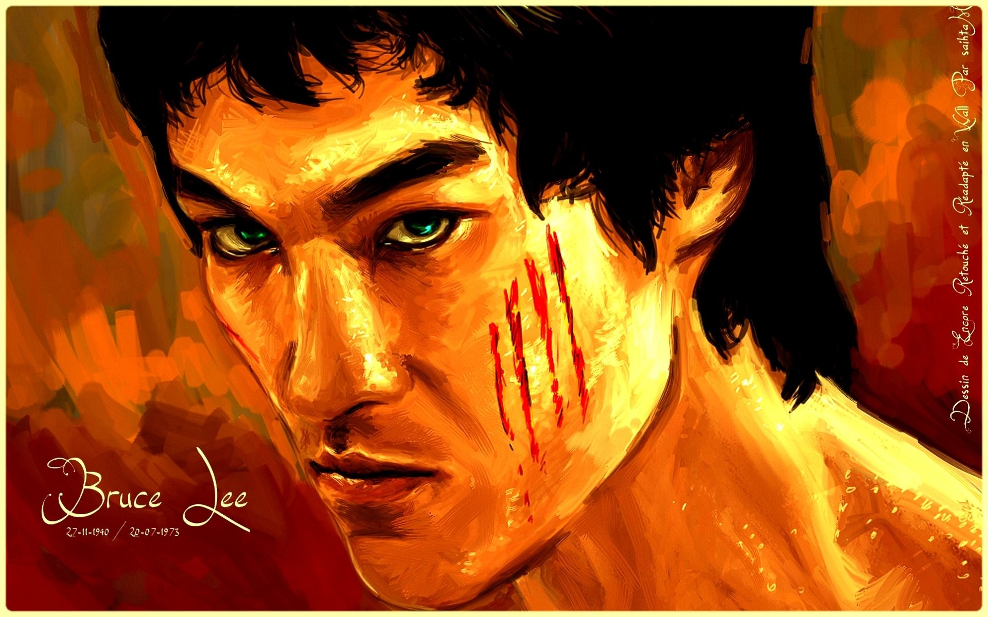 Bruce Lee, Graffi, Pittura digitale, Primo piano, 16:10 Full HD, sfondo widescreen