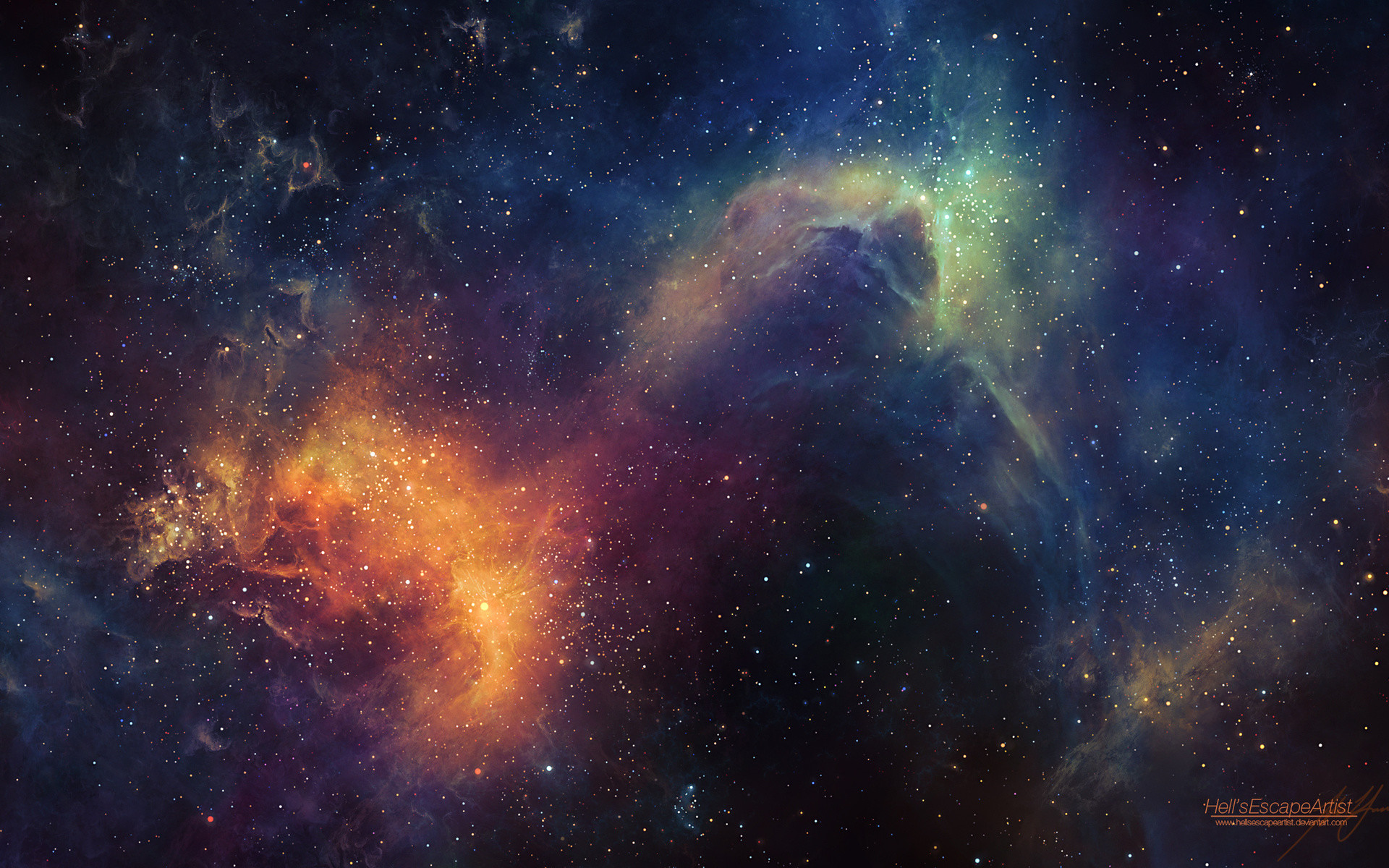 Nebulosa, Spazio, Arancione e blu, Full HD, wallpaper per portatile