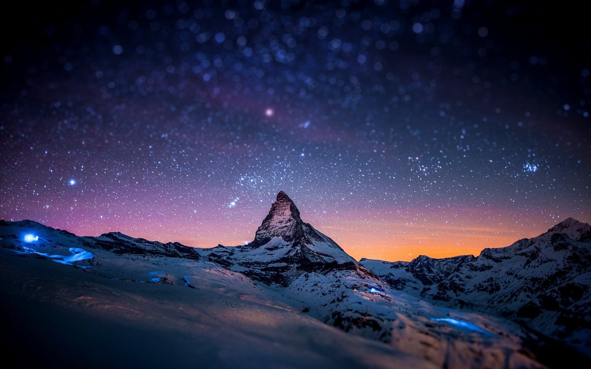 Cervino, Alpi, Cielo stellato, Neve, Full HD, sfondo per portatile