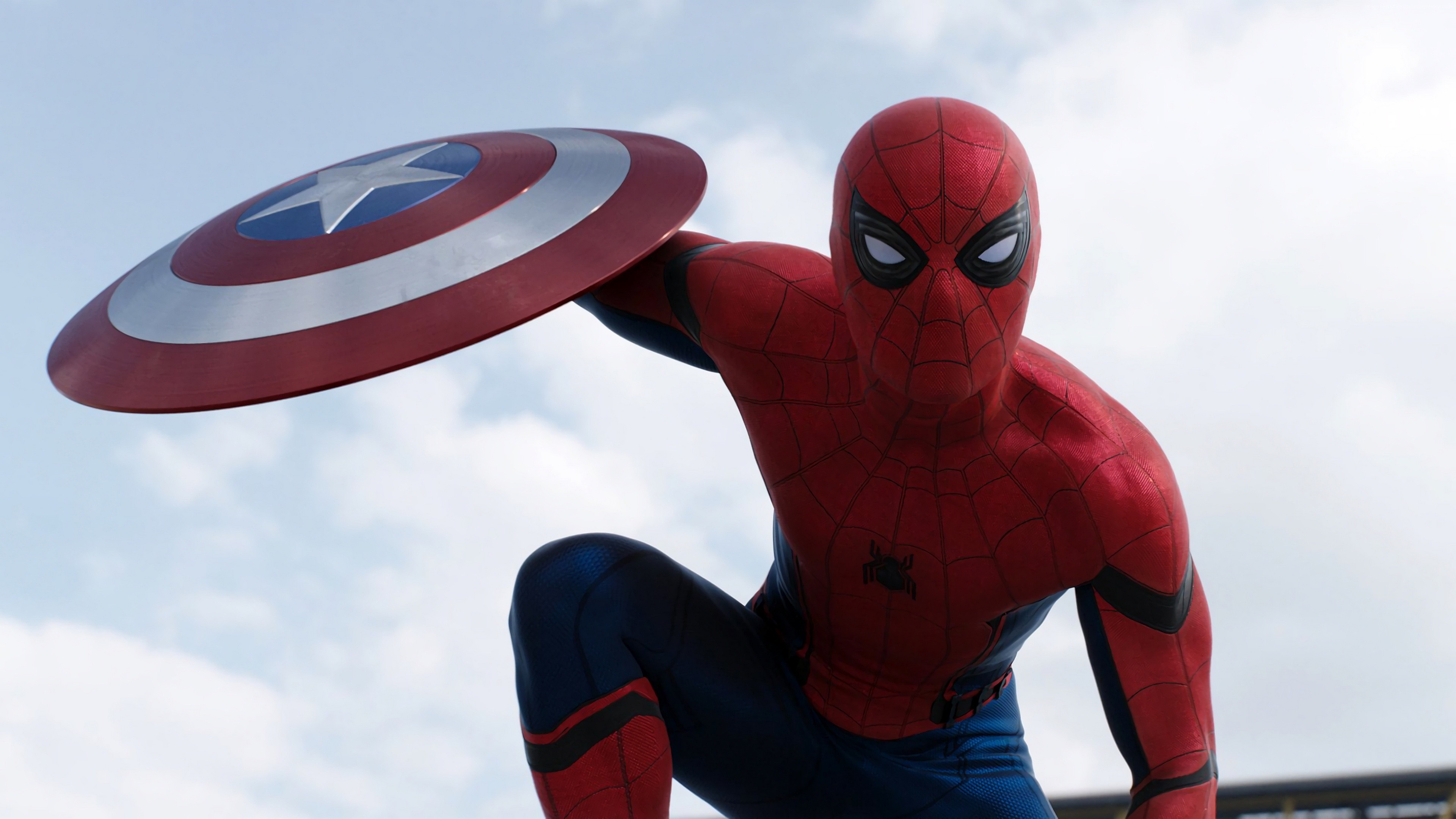 Spider-Man, Tom Holland, Scudo di Captain America, Captain America: Civil War, sfondo 4K