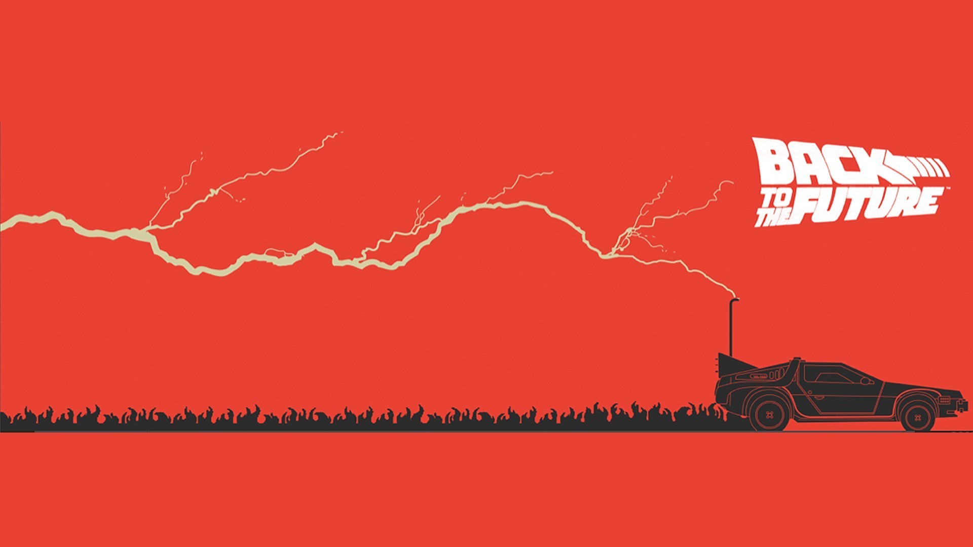 Ritorno al futuro, DeLorean DMC-12, Fulmine, Minimalismo, Rosso, sfondo widescreen Full HD