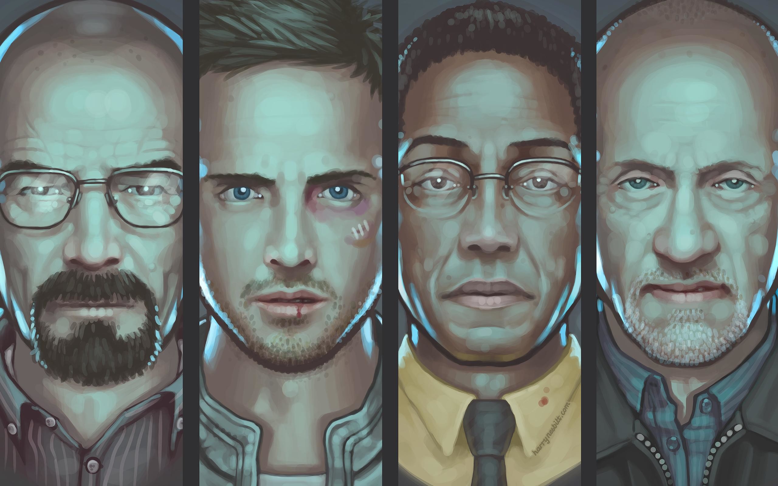 Walter White, Jesse Pinkman, Gus Fring, Mike Ehrmantraut, Breaking Bad, Illustrazione, sfondo 2K