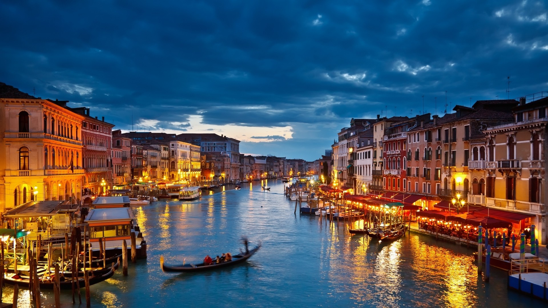 Canal Grande, Venezia, Gondola, Sera, Nuvole, Full HD, wallpaper per PC