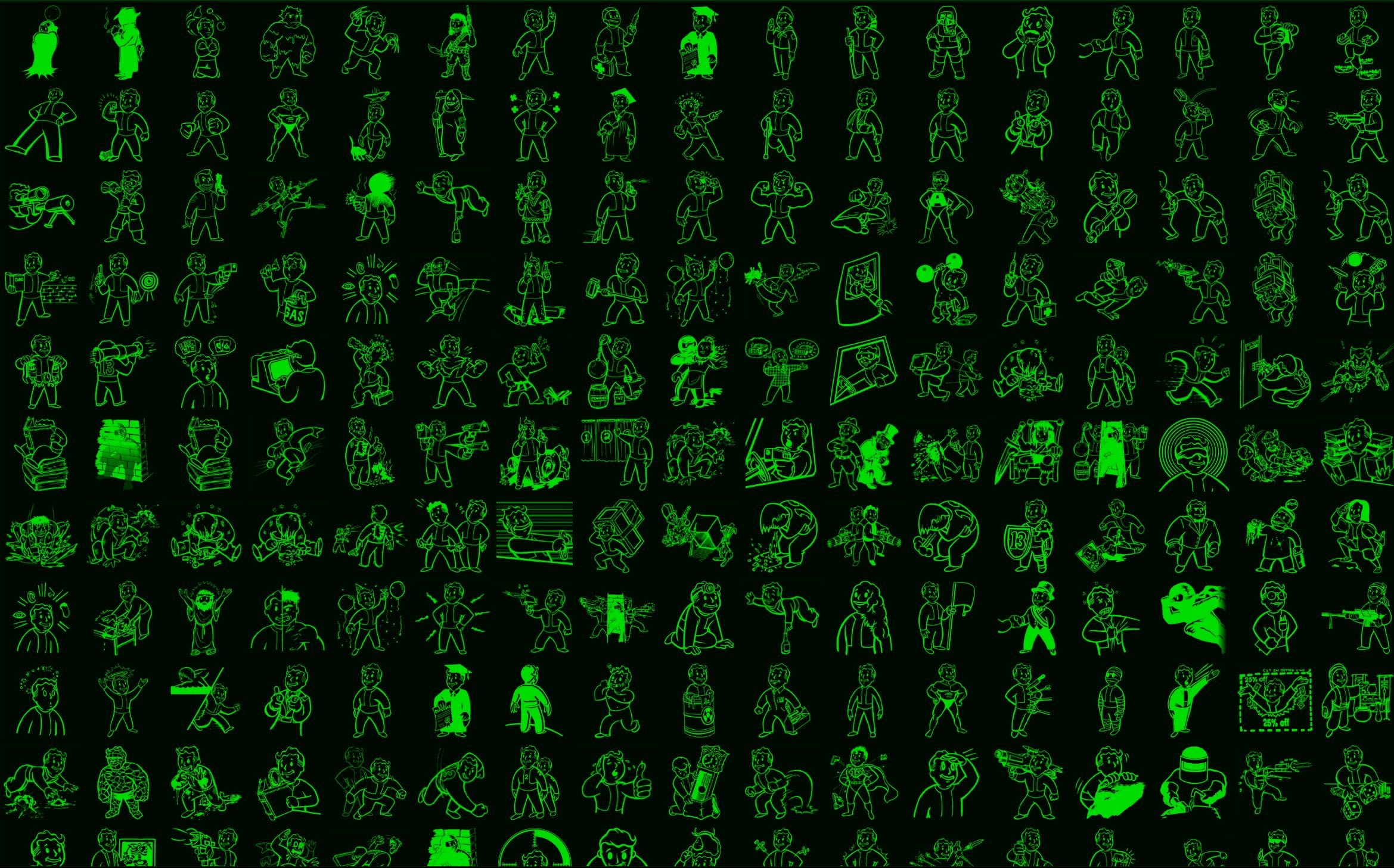 Vault Boy, Fallout, Icone dei perk, Verde, 2339x1457, sfondo MacBook Pro