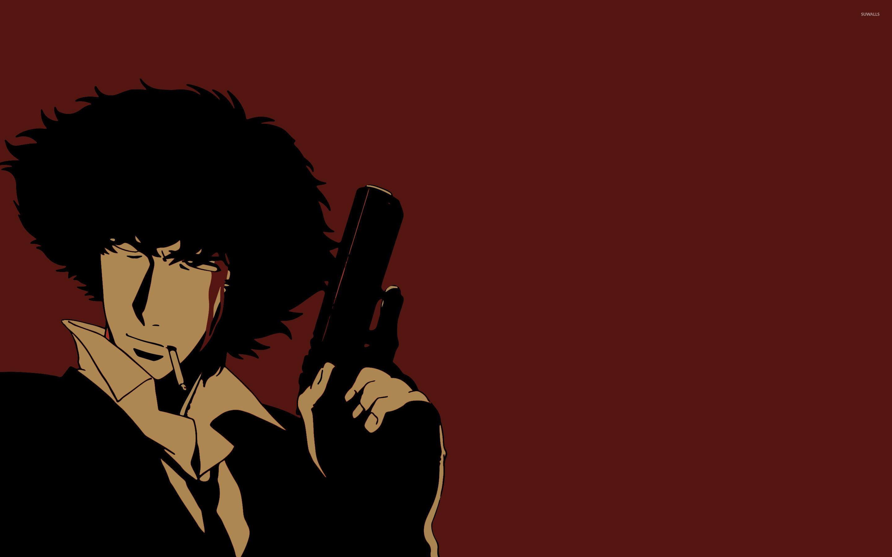 Spike Spiegel, Cowboy Bebop, Pistola, Sfondo rosso scuro, 16:10 2K, wallpaper widescreen