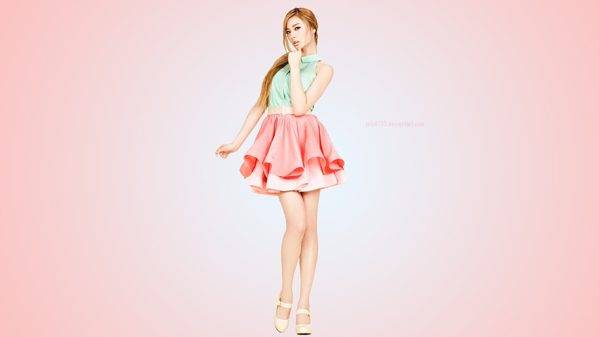 Modella, Gonna rosa, Sfondo rosa, Toni pastello, Full HD, wallpaper per PC
