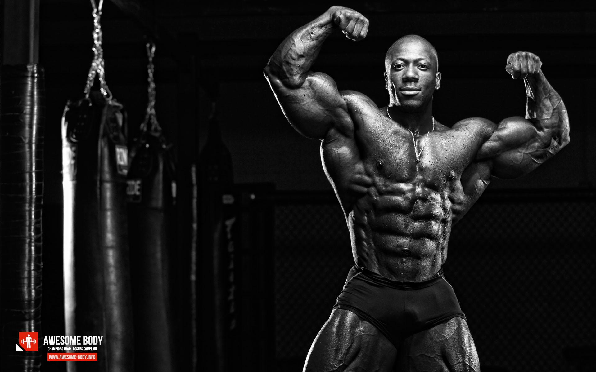Shawn Rhoden, Culturista, Posa, Bianco e nero, 1920x1200, sfondo per PC