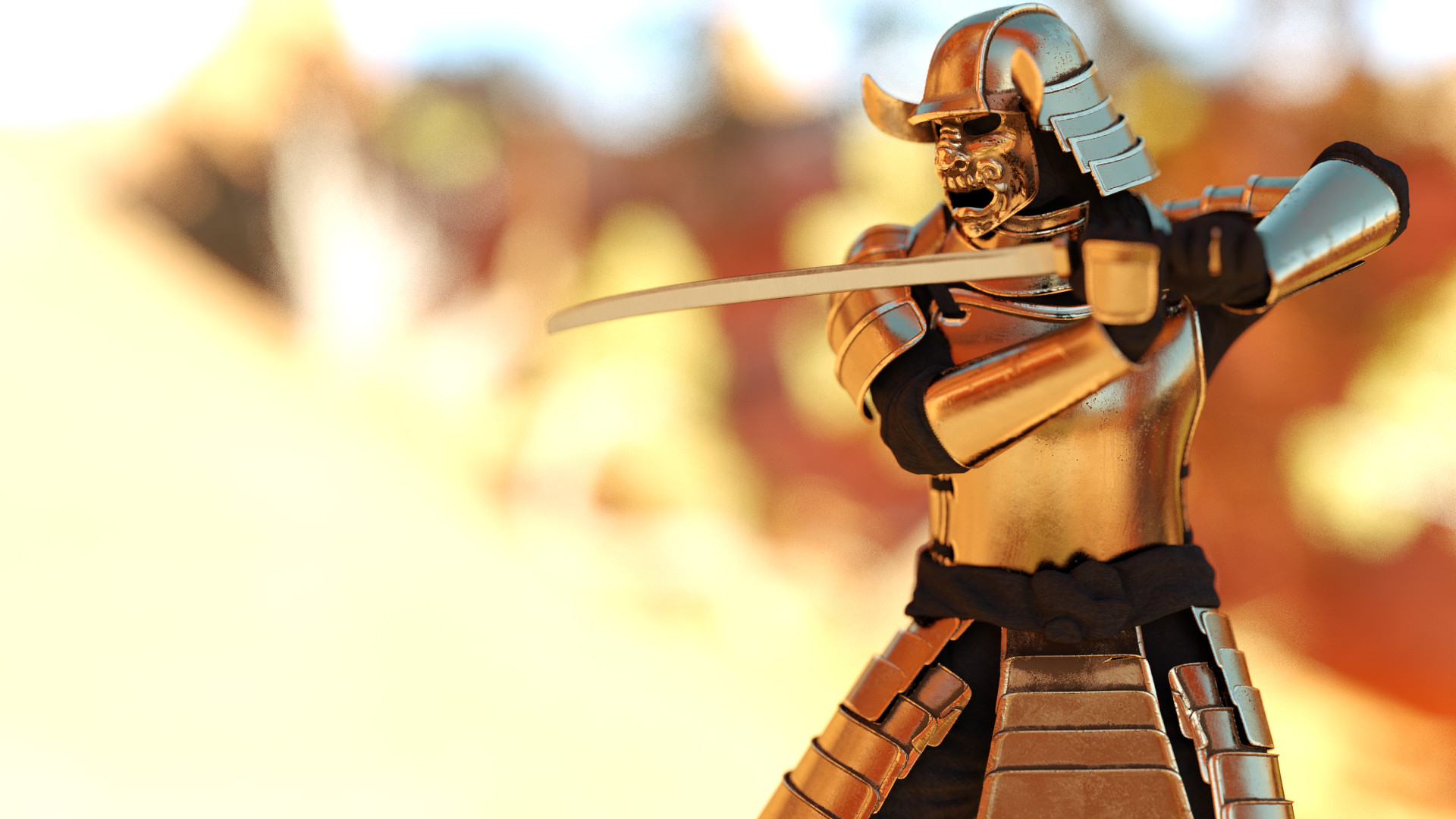 Samurai, Armatura dorata, Katana, Action figure, Full HD, sfondo desktop