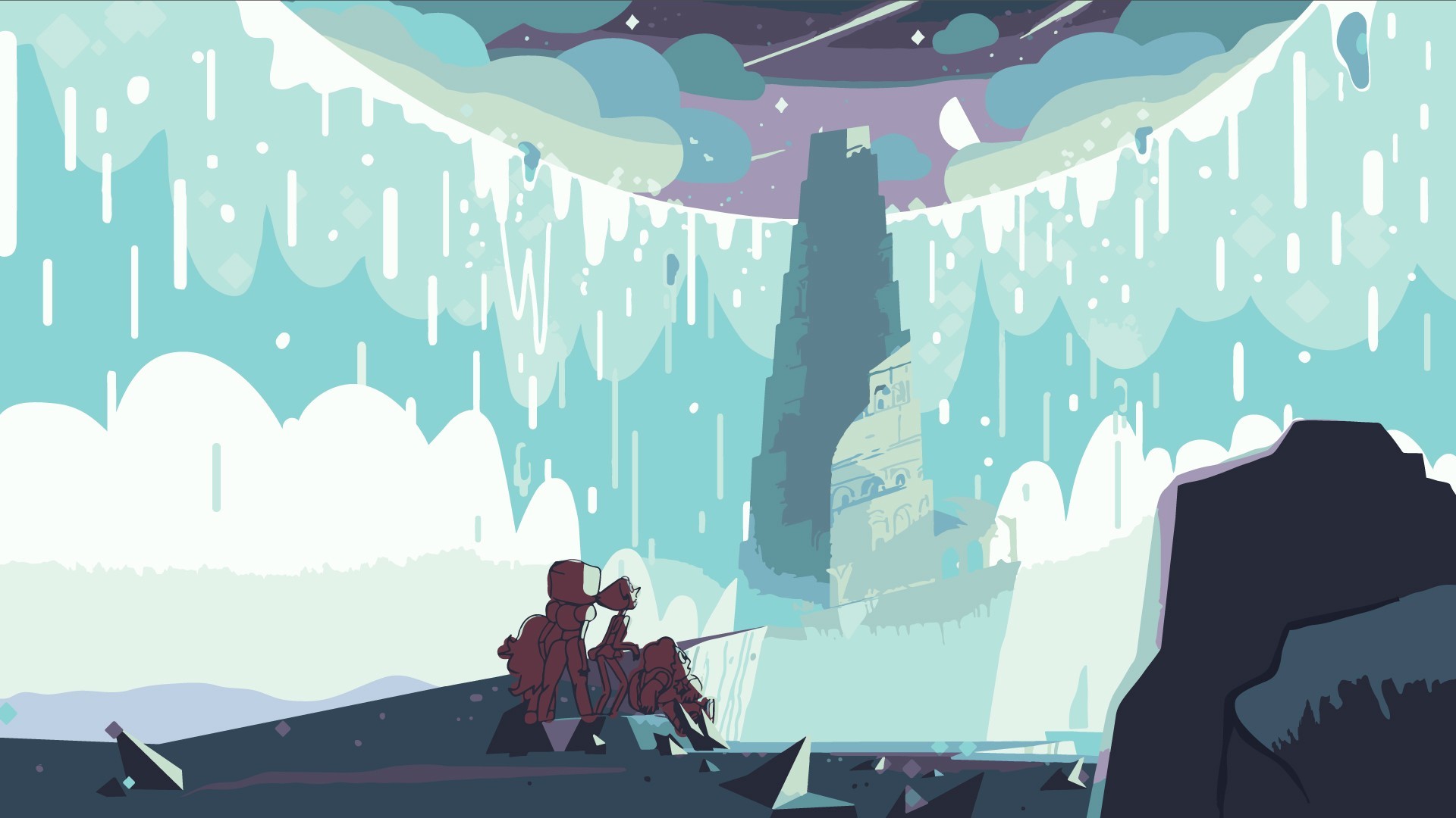 Steven Universe, Torre di cristallo, Cascata, Paesaggio, Full HD, sfondo desktop