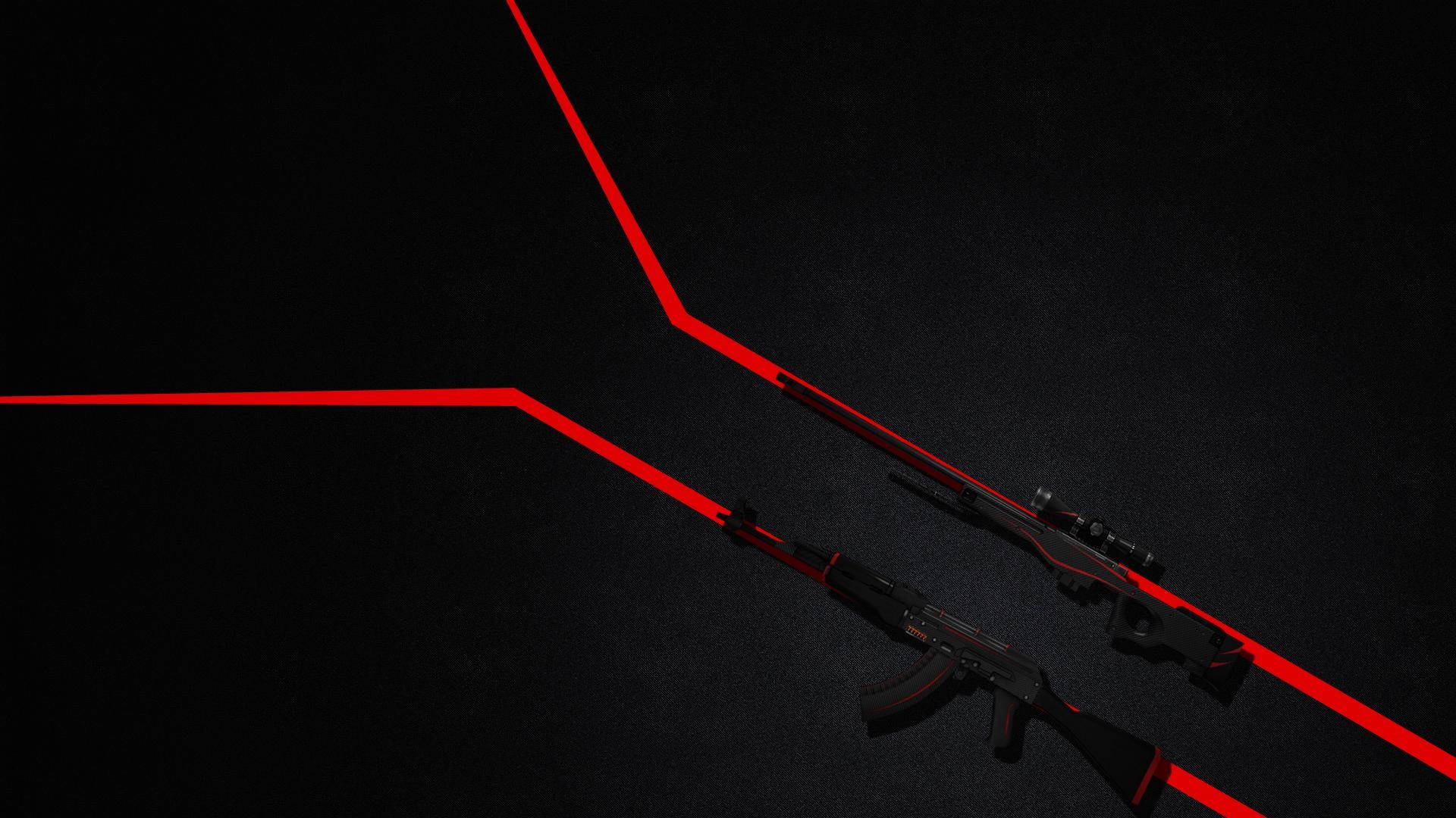 AK-47 Redline, CS:GO, Linee rosse, Sfondo nero, Full HD, wallpaper desktop