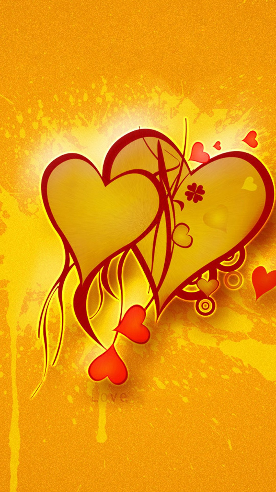 Cuori, Giallo, Illustrazione, Full HD, sfondo verticale per cellulare