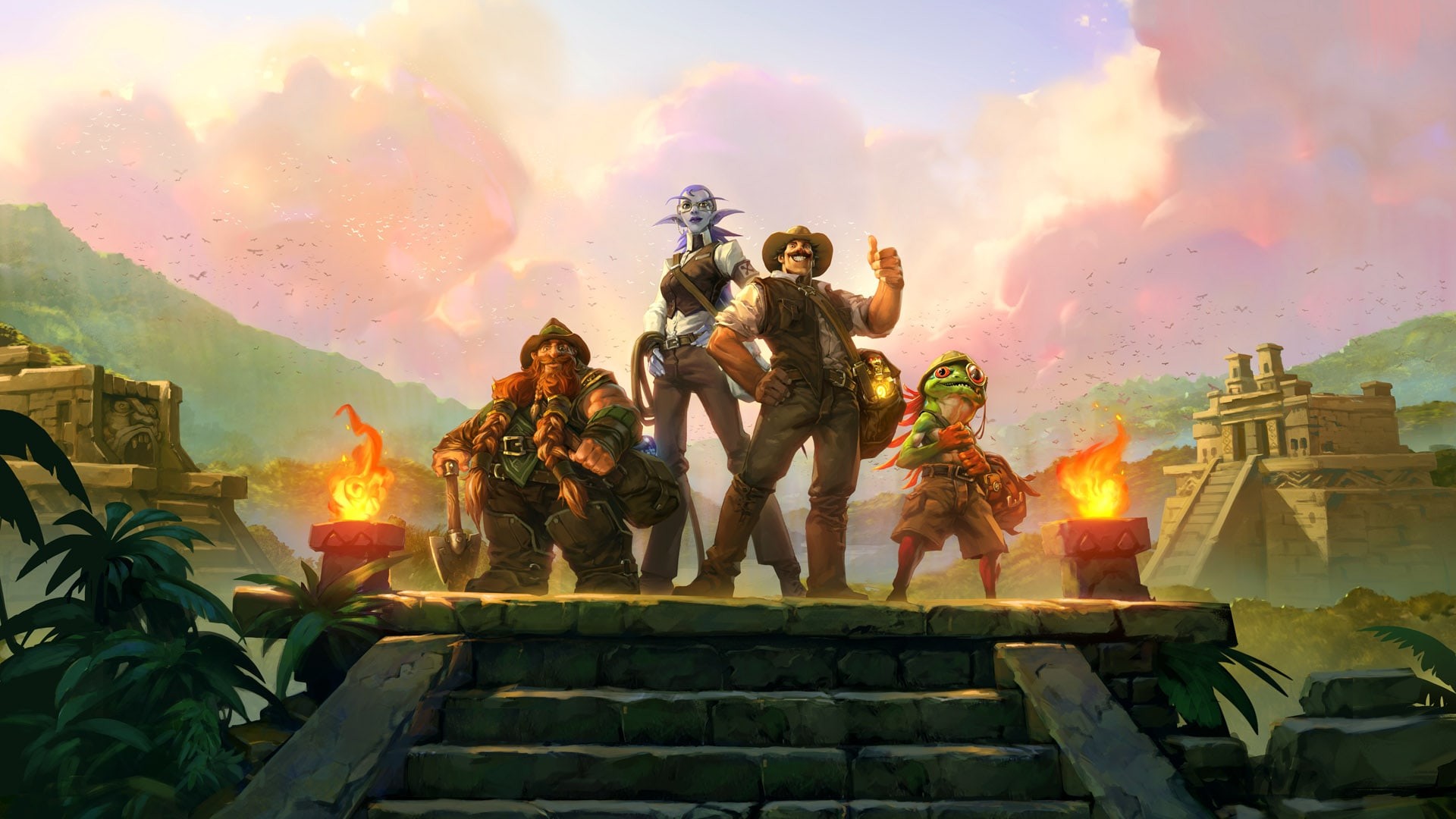 La Lega degli Esploratori, Hearthstone, Tempio, Giungla, Tramonto, sfondo desktop 1080p