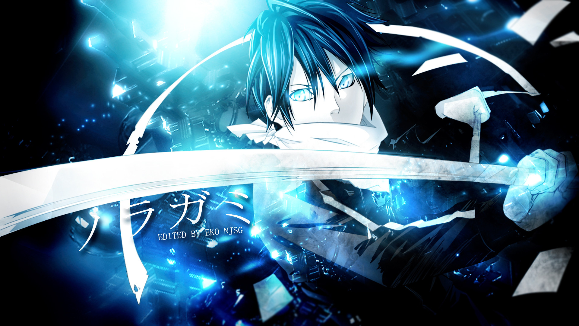 Yato, Noragami, Logo, Spada, Blu, Full HD, wallpaper per portatile